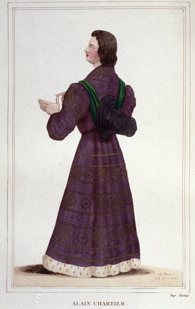 Porträtt av Alain Chartier. Fransk diplomat och författare (1385 till 1433). Sekreterare för den blivande Karl VII. gravyr 1830 av Unknown artist