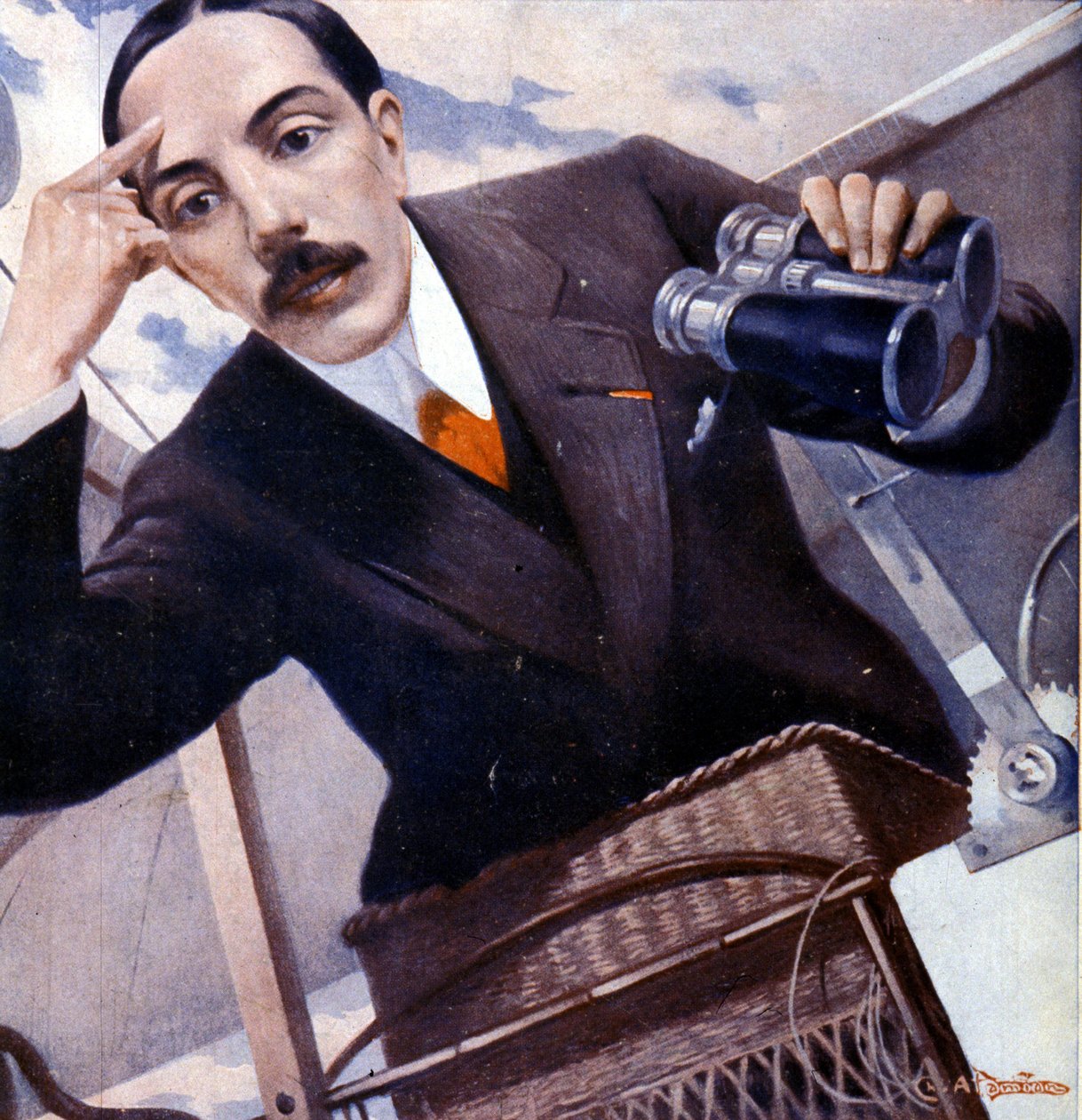 Porträtt av Alberto Santos - Dumont (1873 - 1932), brasiliansk flygteknik av Damian. av Unknown artist