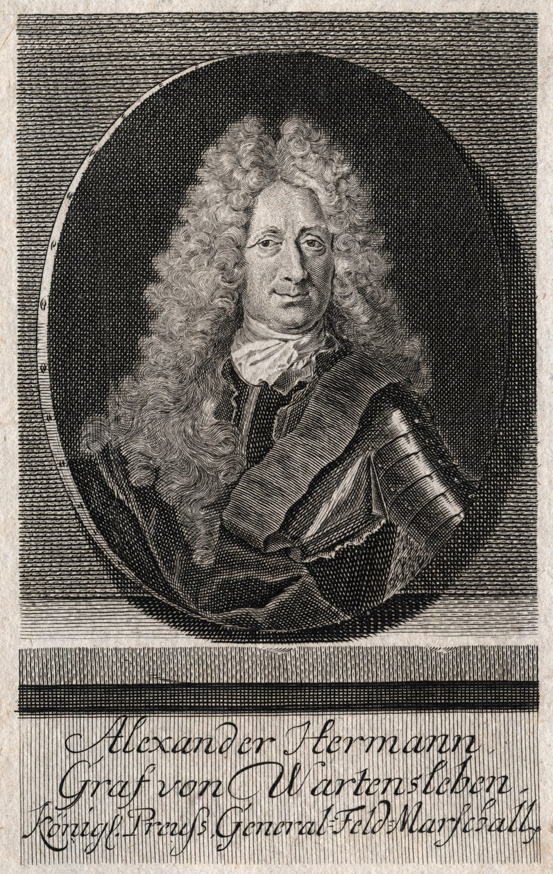 Porträtt av Alexander Hermann Graf von Wartensleben (1650-1734) officer i arméerna i olika tyska stater - gravyr av Unknown artist