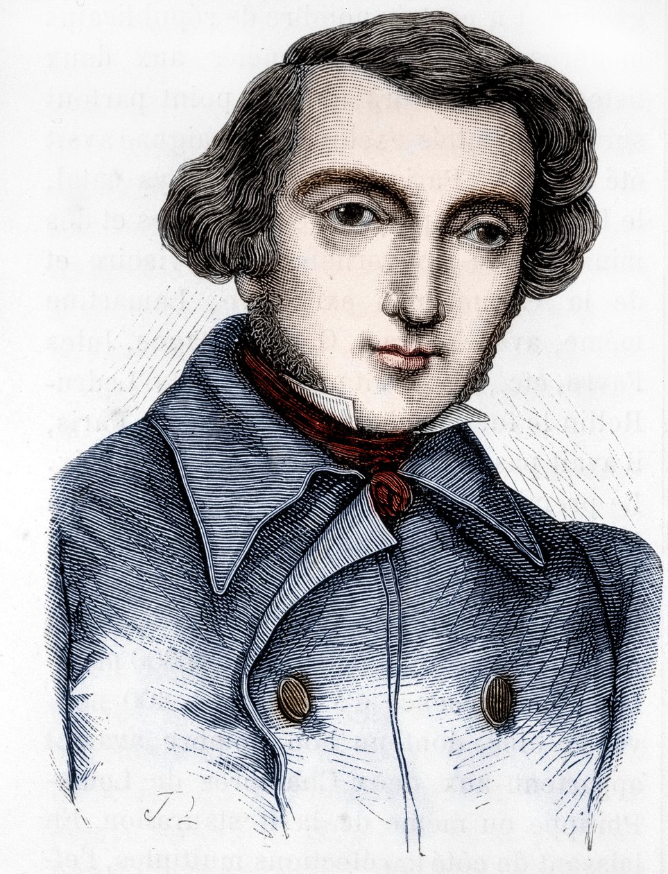 Porträtt av Alexis de Tocqueville (1805 - 1859), fransk historiker och politiker. Gravyr 1800-talet. av Unknown artist