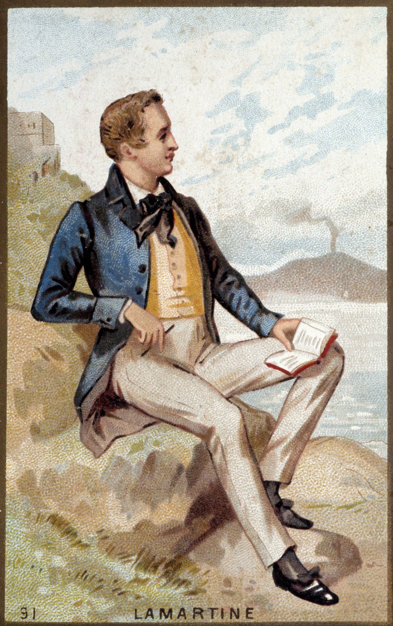 Porträtt av Alfonso de Lamartine (1790 - 1869) fransk poet. 1800-talets kromolitografi. av Unknown artist
