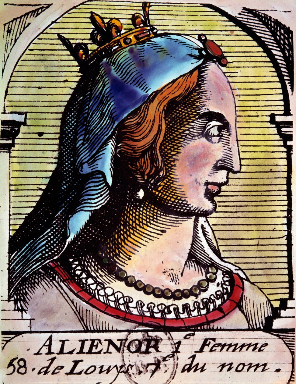 Porträtt av Alienor av Aquitaine (1122-1204) (även kallad Eleonore de Guyenne), Frankrikes drottning. Gravyr. BN Paris av Unknown artist
