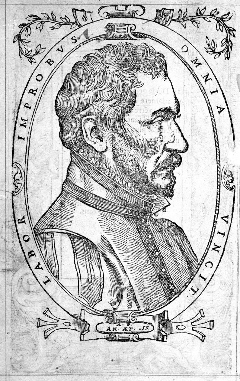 Porträtt av Ambroise Pare, fransk läkare och kirurg (1509-1590) Gravyr från 1500-talet av Unknown artist