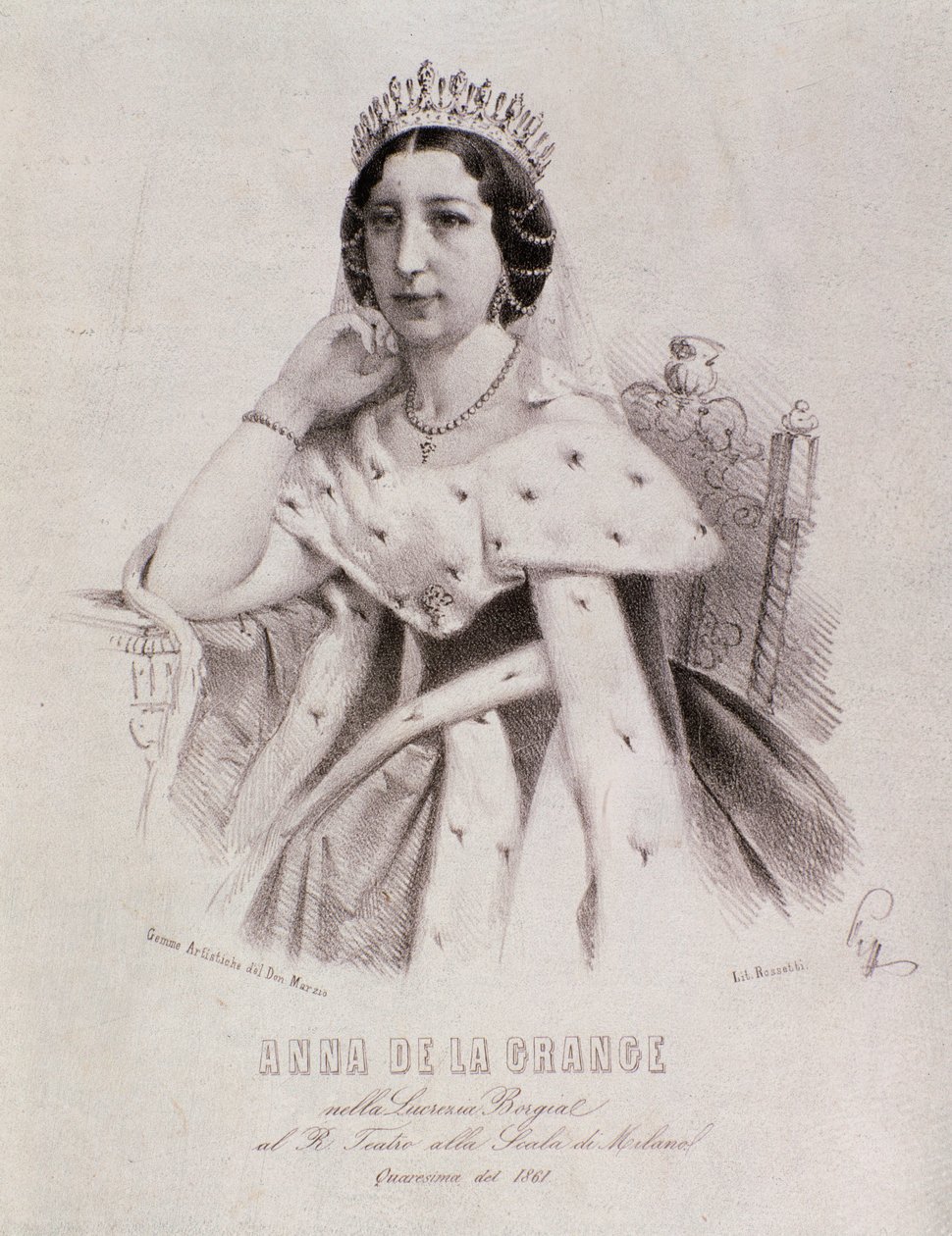 Porträtt av Anna de la Grange i Lucrezia Borgia (gravyr av Unknown artist