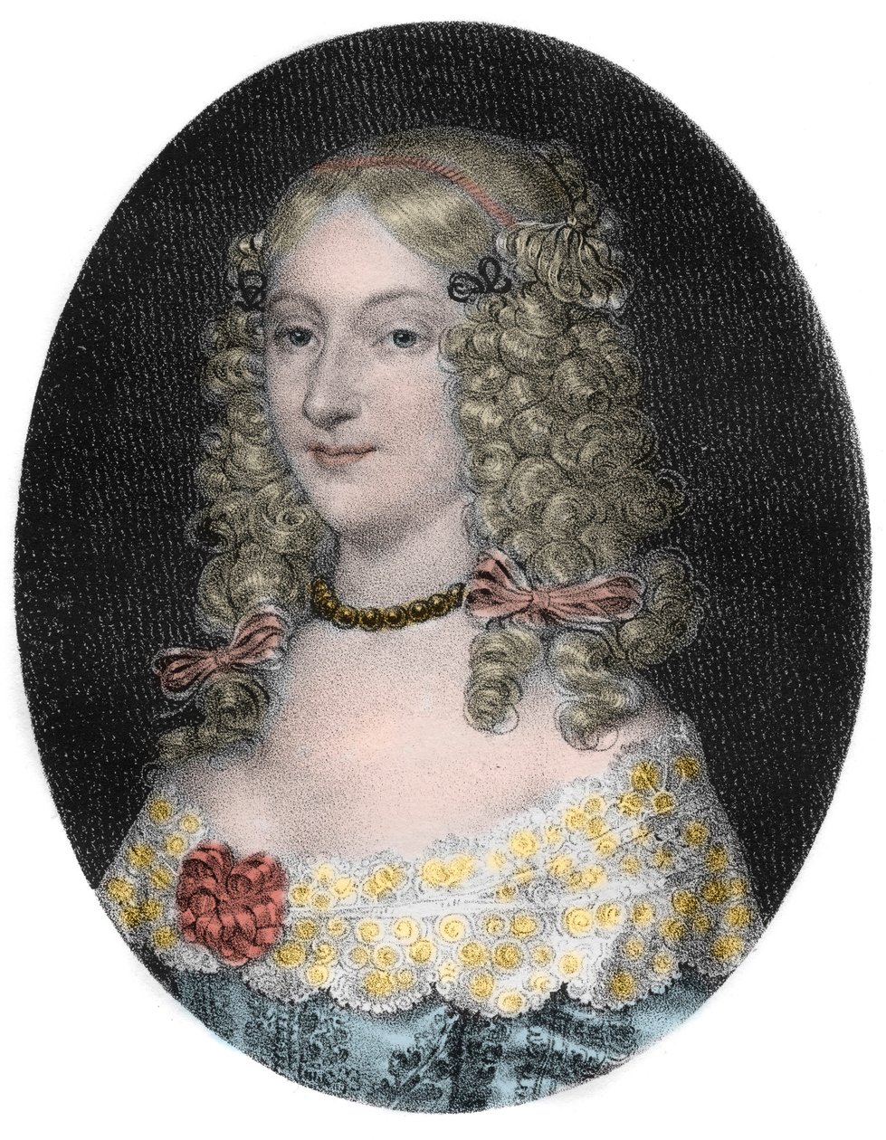 Porträtt av Anne-Genevieve de Bourbon-Conde (1619-79) Hertiginna av Longueville - Porträtt av Anne Genevieve de Bourbon Conde (Anne-Genevieve de Bourbon-Conde), hertiginna av Longueville (1619-1679) gravyr från 1800-talet av Unknown artist