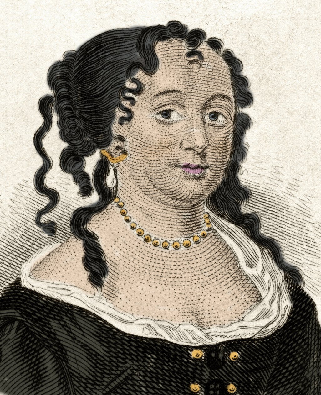 Porträtt av Anne Hyde (1637-1671), hertiginna av York och första fru till James II av England. Gravyr av 1800-talet. av Unknown artist