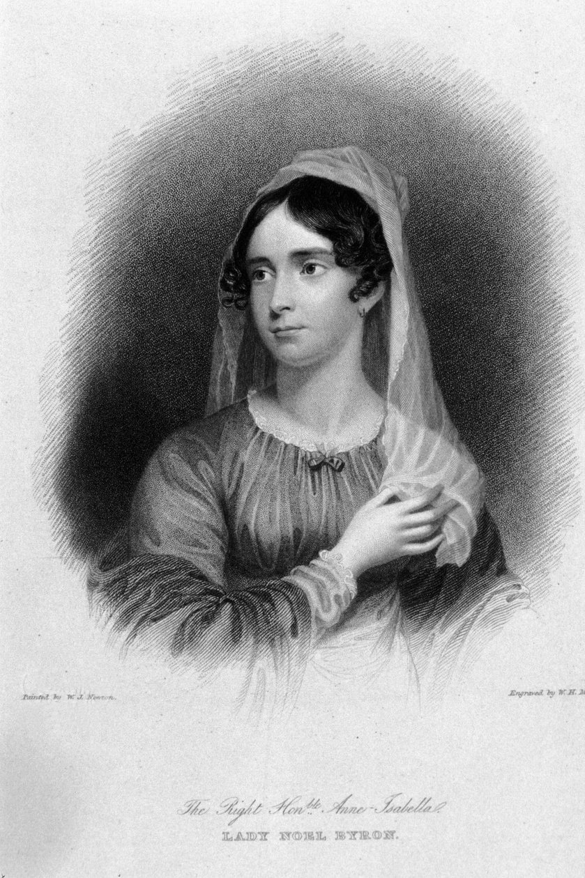 Porträtt av Anne Isabelle Noel Byron (1792-1860), poeten George Gordon Byrons hustru. Gravyr av Unknown artist