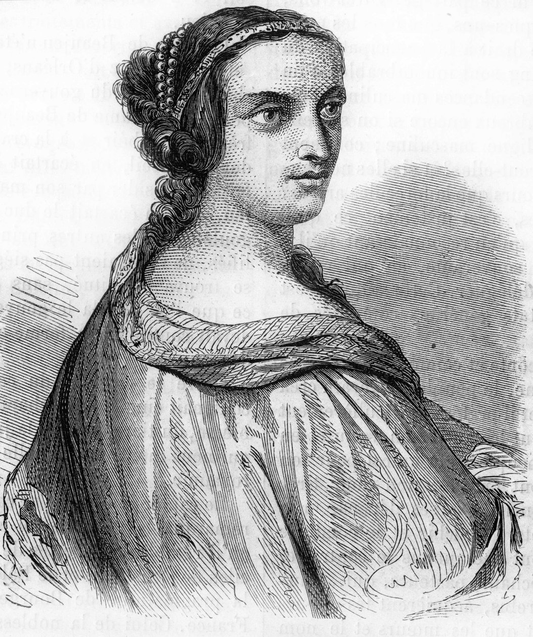 Porträtt av Anne de Beaujeu, Anne av Frankrike (1462-1522), hertiginna av Bourbon, dotter till Ludvig XI. Gravyr 1800-talet.). Gravyr av 1800-talet. av Unknown artist