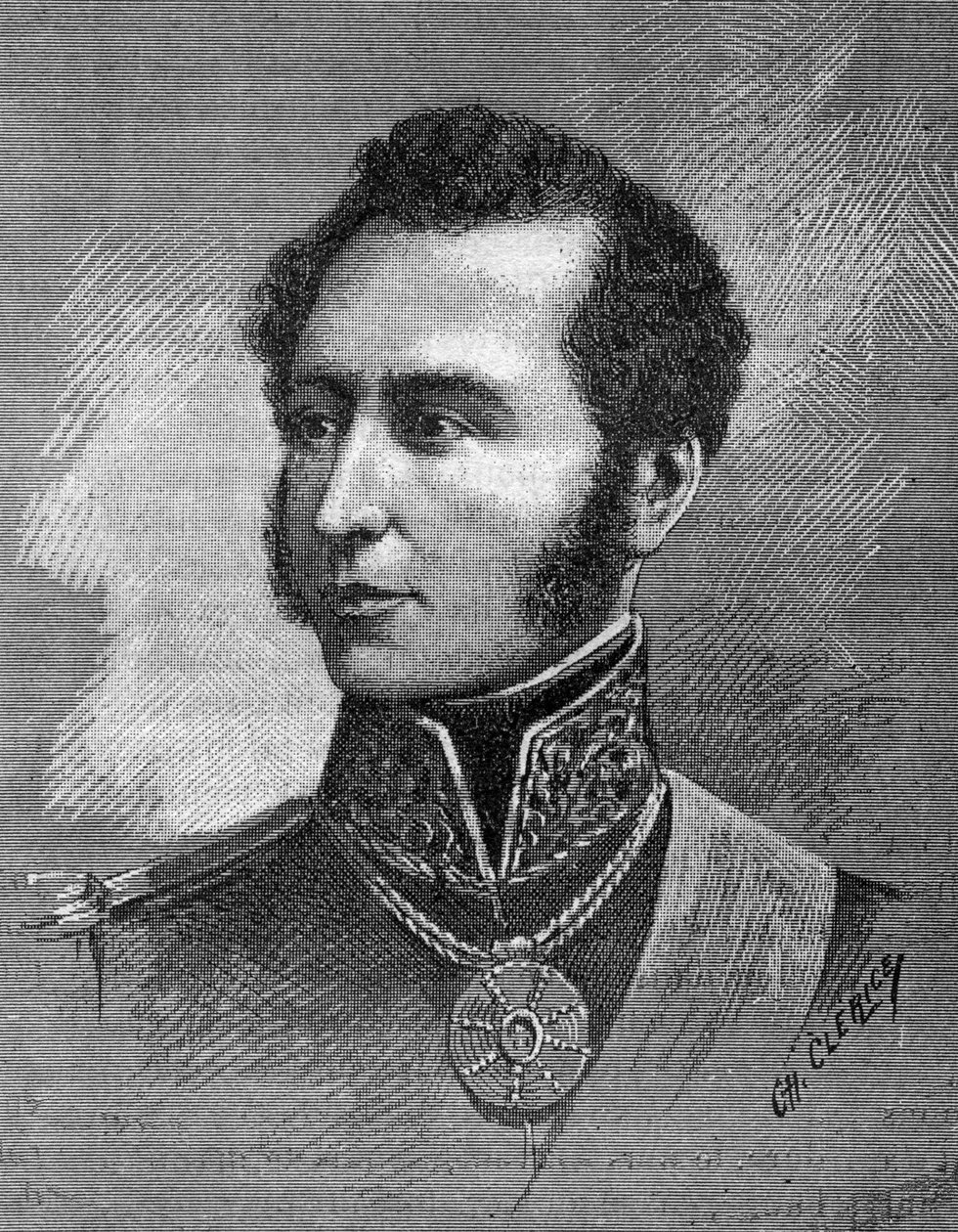 Porträtt av Antonio Jose de Sucre (1795-1830) - Venezuelansk självständighetsledare - gravyr av Unknown artist