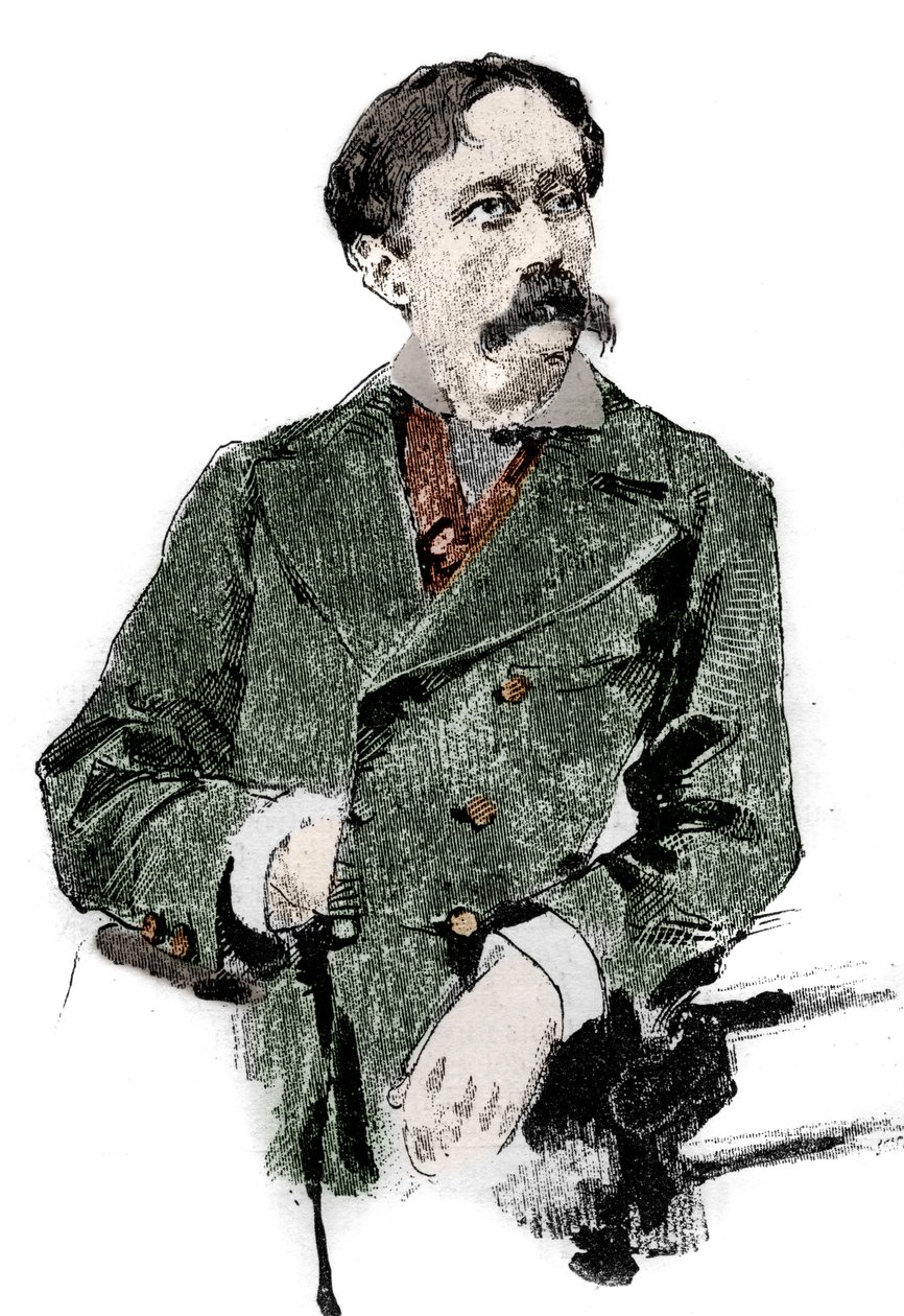 Porträtt av Arrigo (eller Enrico) Boito (1842-1918), italiensk librettist, författare till librettot av "Otello" (Othello) av Giuseppe Verdi. Gravyr i "" Le monde illustrious"" av Unknown artist