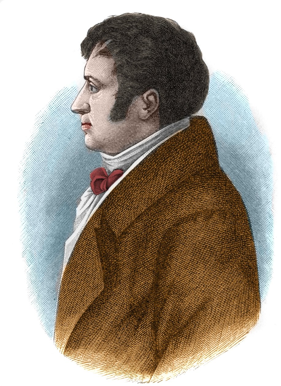 Porträtt av August Whilhelm von Schlegel (1767-1845), tysk filosof, kritiker, orientalist och översättare och teoretiker inom den romantiska rörelsen. av Unknown artist