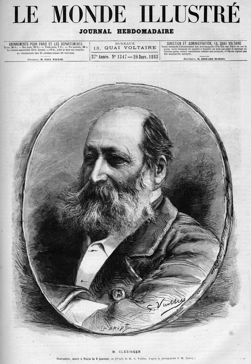 Porträtt av Auguste Clesinger (1814-1883), fransk skulptör och målare. Gravyr i "" Le Monde illustrious"" 1883. Privat samling. av Unknown artist