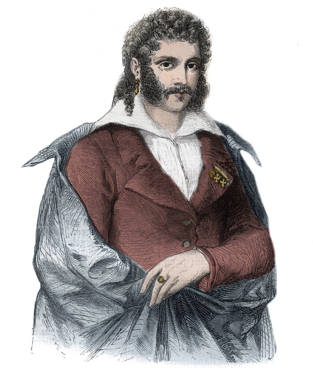 Porträtt av BARTOLOMEO greve BERGAMI Italiensk älskare av Caroline, hustru till kung George IV av Storbritannien - Gravyr av Unknown artist