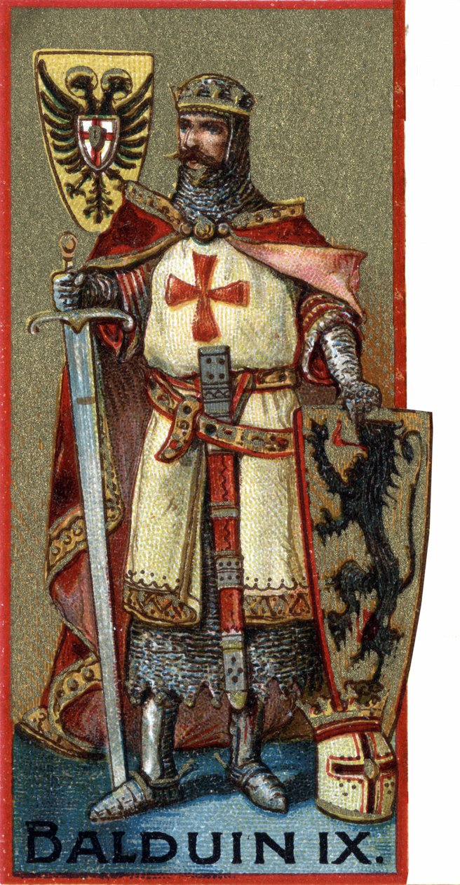 Porträtt av Baldwin IX (Baudouin IX av Flandern) eller (Baudouin VI av Hainaut) känd som Baudouin av Konstantinopel, kejsare av Konstantinopel från 1204 till 1205 under namnet Baudouin I. Chromo från slutet av 1800-talet. av Unknown artist