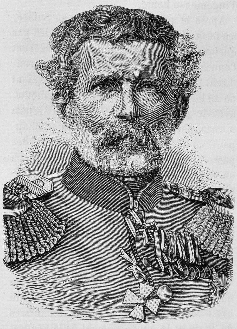 Porträtt av baron von Manteuffel. Gravyr från slutet av 1800-talet i "Histoire de France"" av H. Martin. av Unknown artist