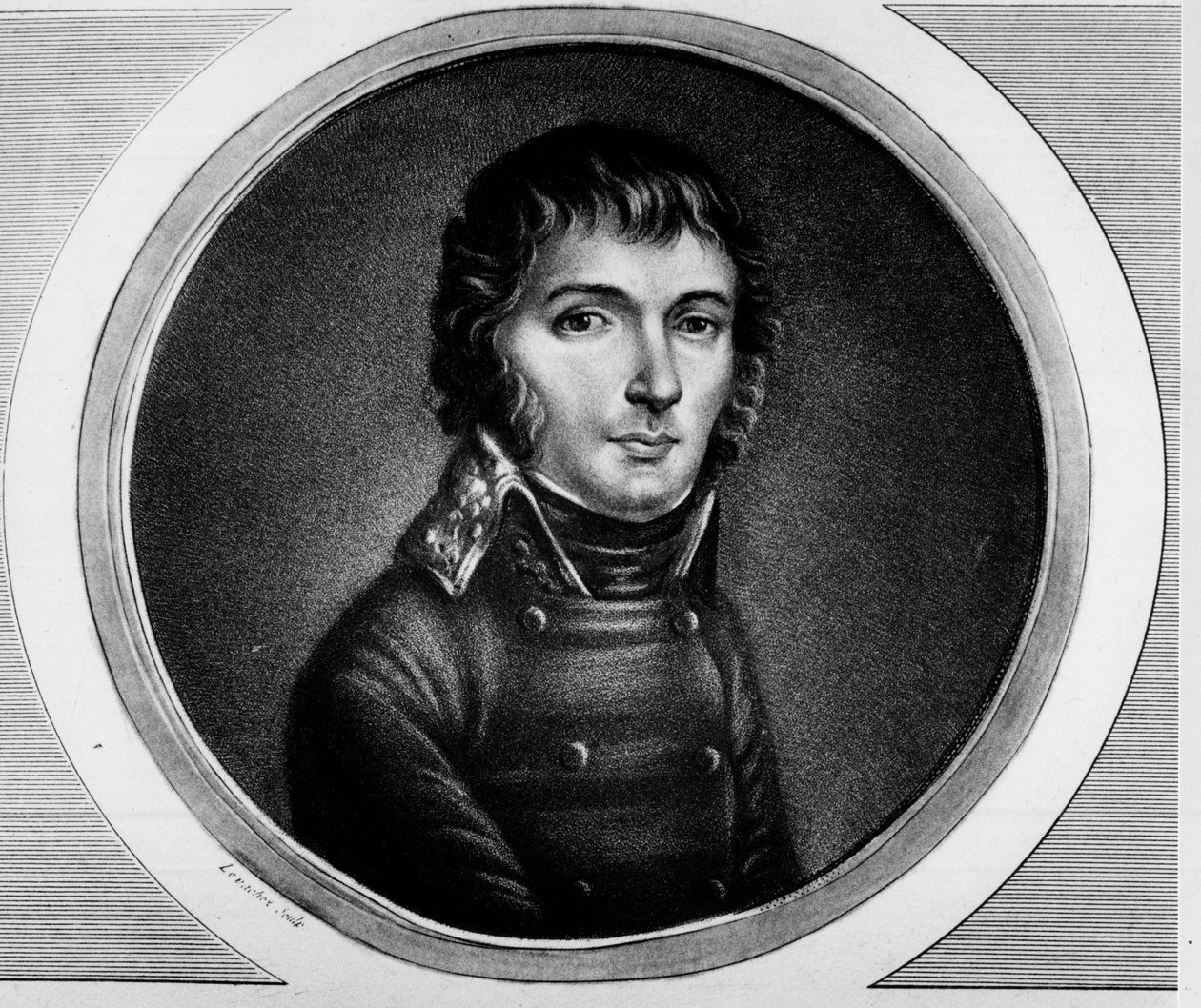 Porträtt av Barthelemy Jobert (1769 - 1799), general för Italiens armé. Gravyr i "" Komplett samling av historiska målningar från den franska revolutionen, i tre volymer.""" 1804. av Unknown artist