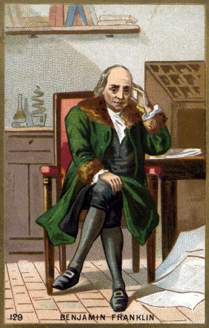 Porträtt av Benjamin Franklin (1706 - 1790). Kromolitografi från slutet av 1800-talet. av Unknown artist