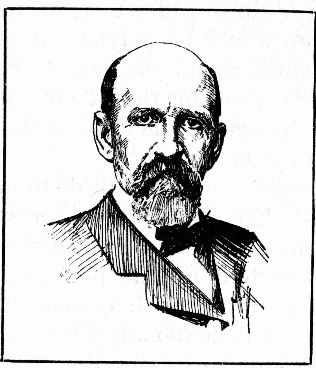 Porträtt av kapten Joshua Slocum (1844-1909) som genomförde den första världsturnén för segling 1895. Gravyr från 1800-talet av Unknown artist