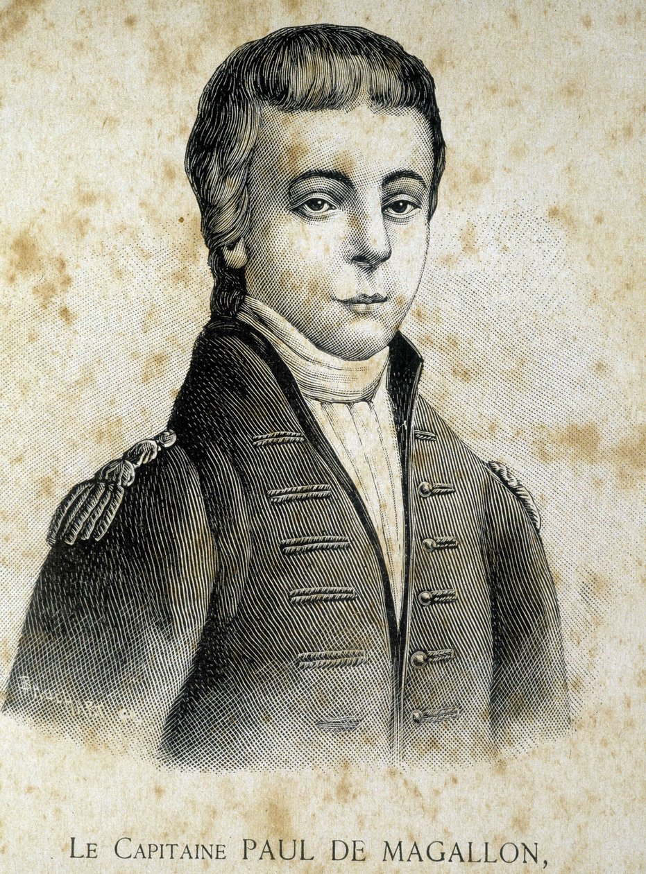 Porträtt av kapten Paul de Magallon (1784 - 1859) - i "" Les Contemporains", n.d. sent 1800-tal. av Unknown artist