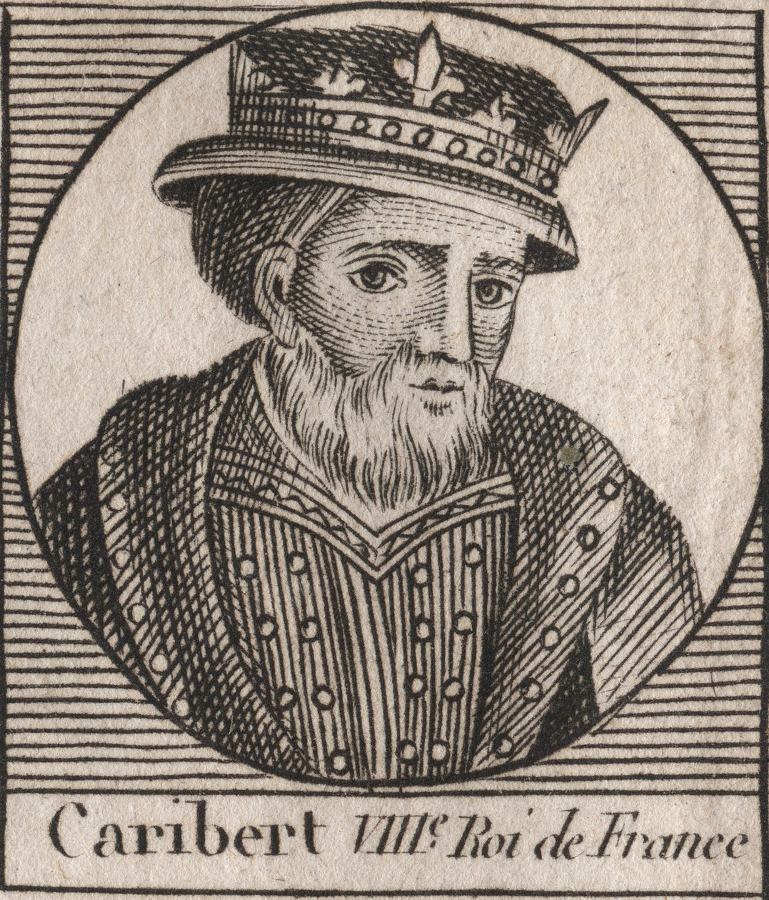 Porträtt av Caribert, Frankernas kung (561-567) - Caribert eller Charibert (d.567) Frankernas kung - gravyr från "" Instruction sur l