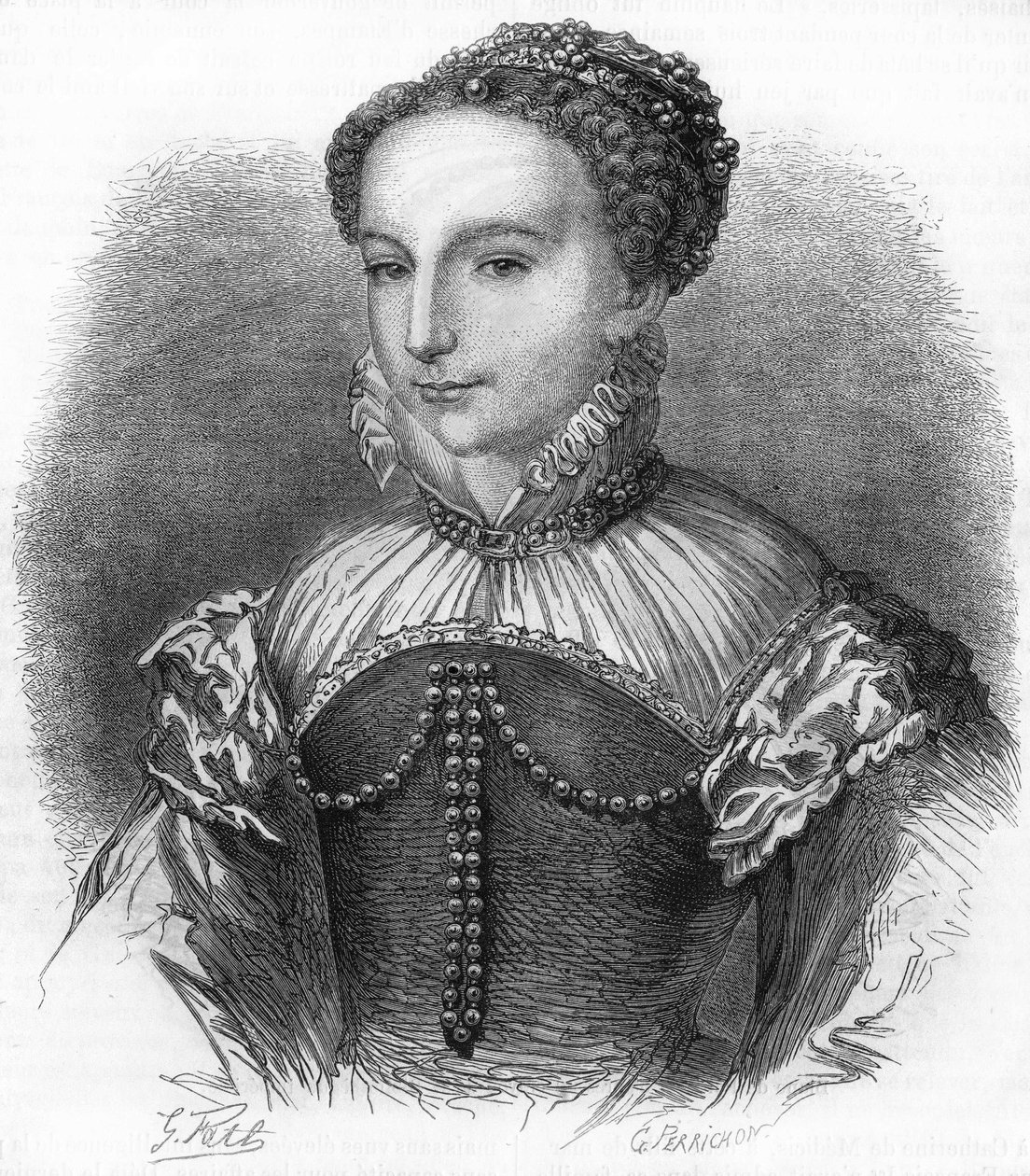 Porträtt av Catherine de Medicis (Caterina de Medici) (1519-1589) fru till Henrik II, kung av Frankrike. 1800-talsgravyr. av Unknown artist