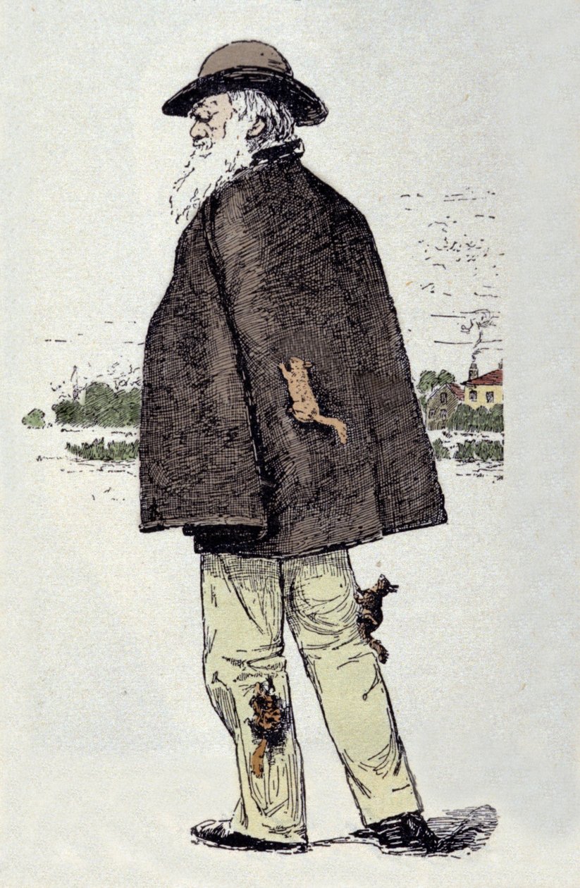 Porträtt av Charles Darwin (1809-1882) som leker med ekorrar. av Unknown artist