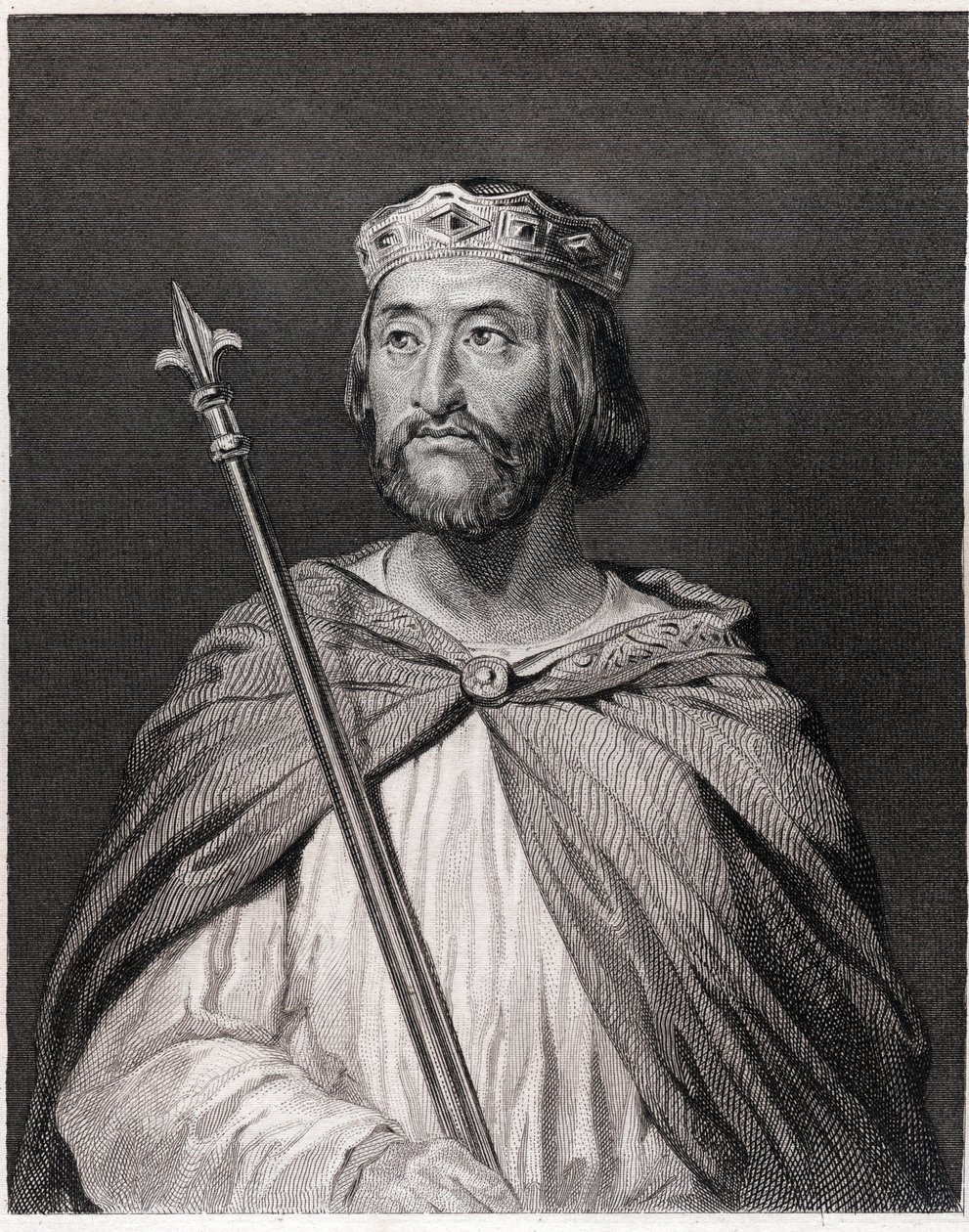 Porträtt av Charles III dit le Simple (879 - 929), kung av Frankrike (898 - 929) - i "Histoire des Français" av Lavallée, gravyr, sd. av Unknown artist