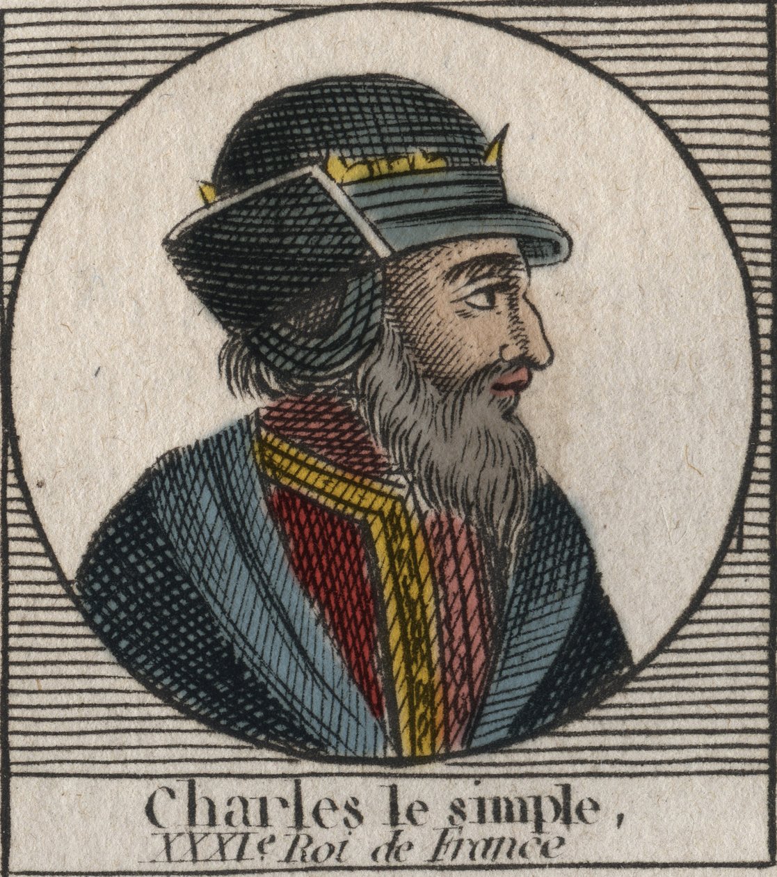Porträtt av Karl III säger den enkla (879-929) kungen av frankerna - CHARLES III (879-929) - Karl den enkle - kung av Frankrike, 893-923 - gravyr från "Instruction sur l
