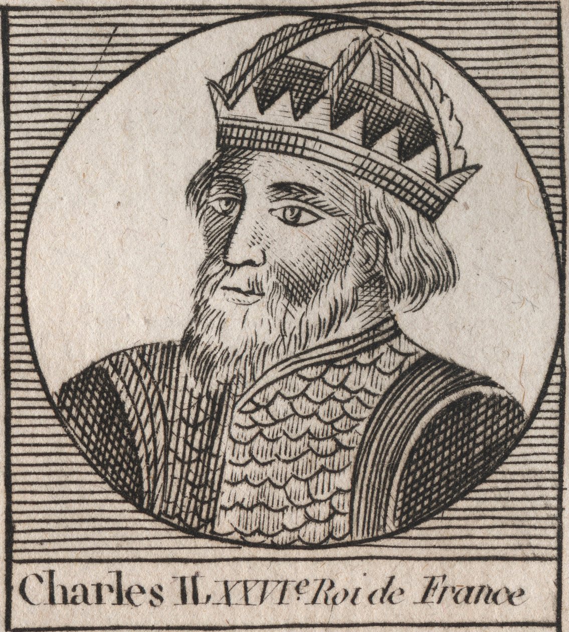 Porträtt av Karl II den skallige (823-877), kung av Frankrike - Karl II (823-877) den skallige - gravyr från "Instruction sur l