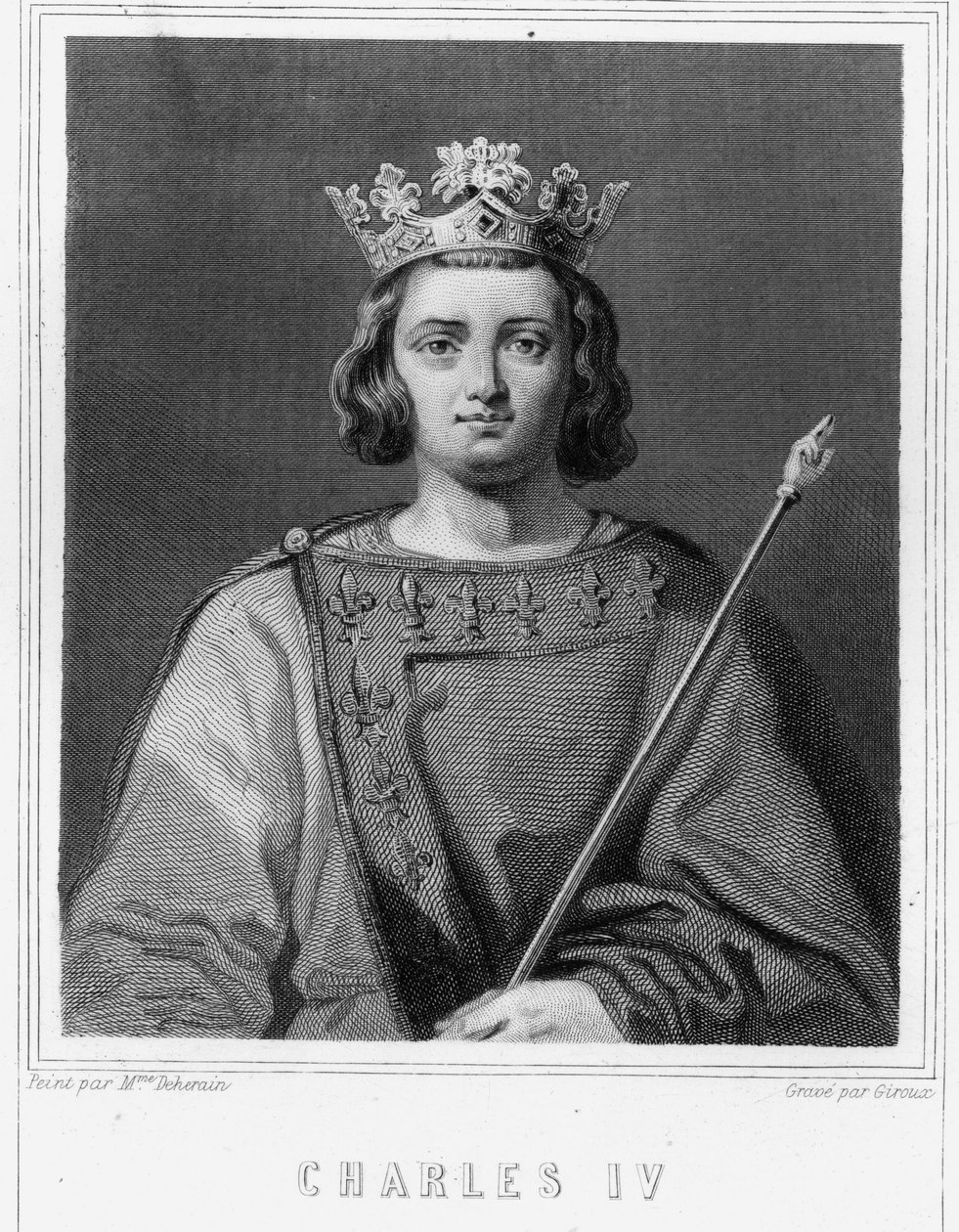 Porträtt av Karl IV Bel (1294 - 1328), kung av Frankrike - i "Histoire des Français"" av Lavallée, gravyr, sd. av Unknown artist