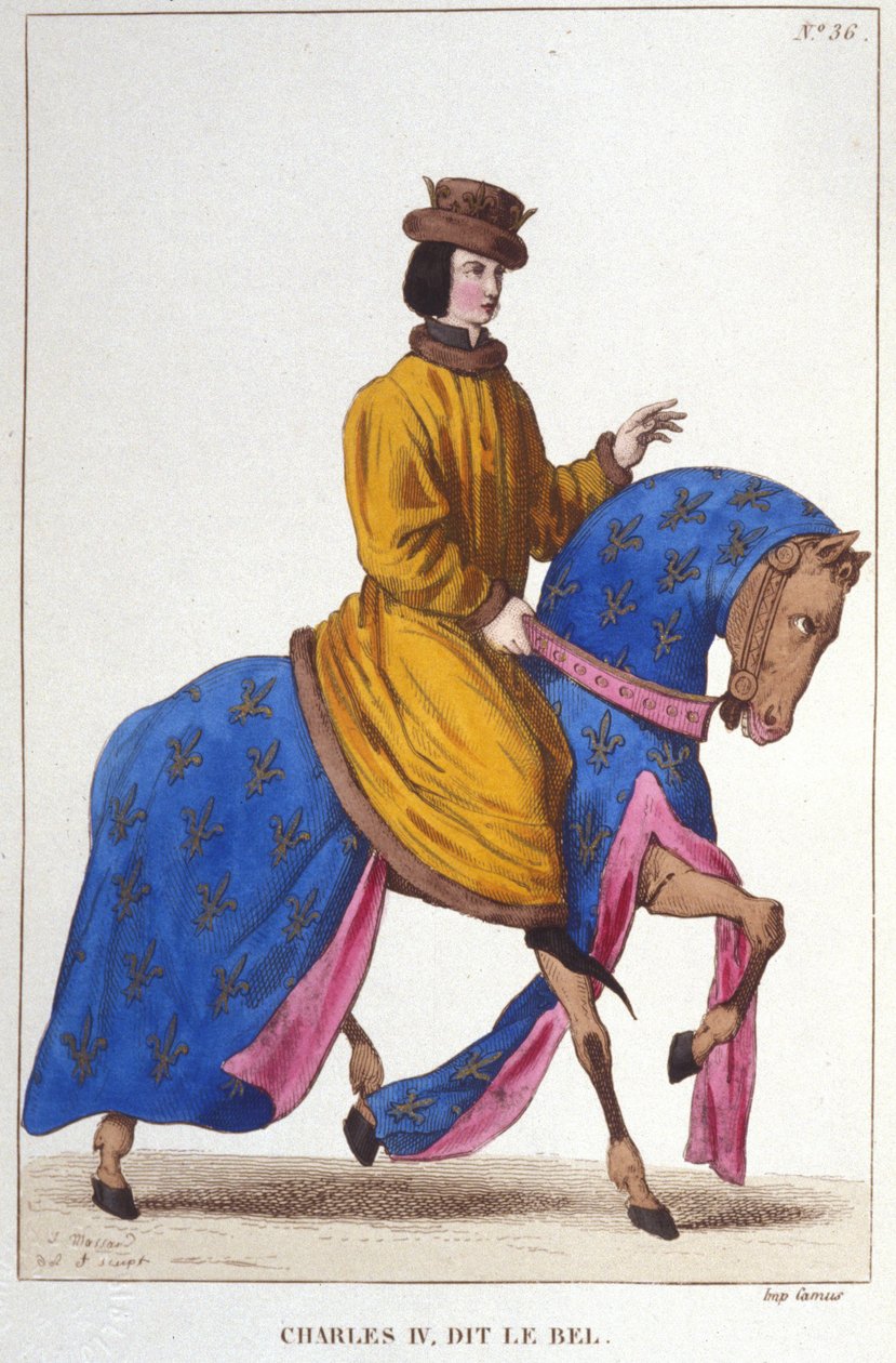 Porträtt av Karl IV the Bel (ca 1294 - 1328), kung av Frankrike och Navarra gravyr 1830 av Unknown artist