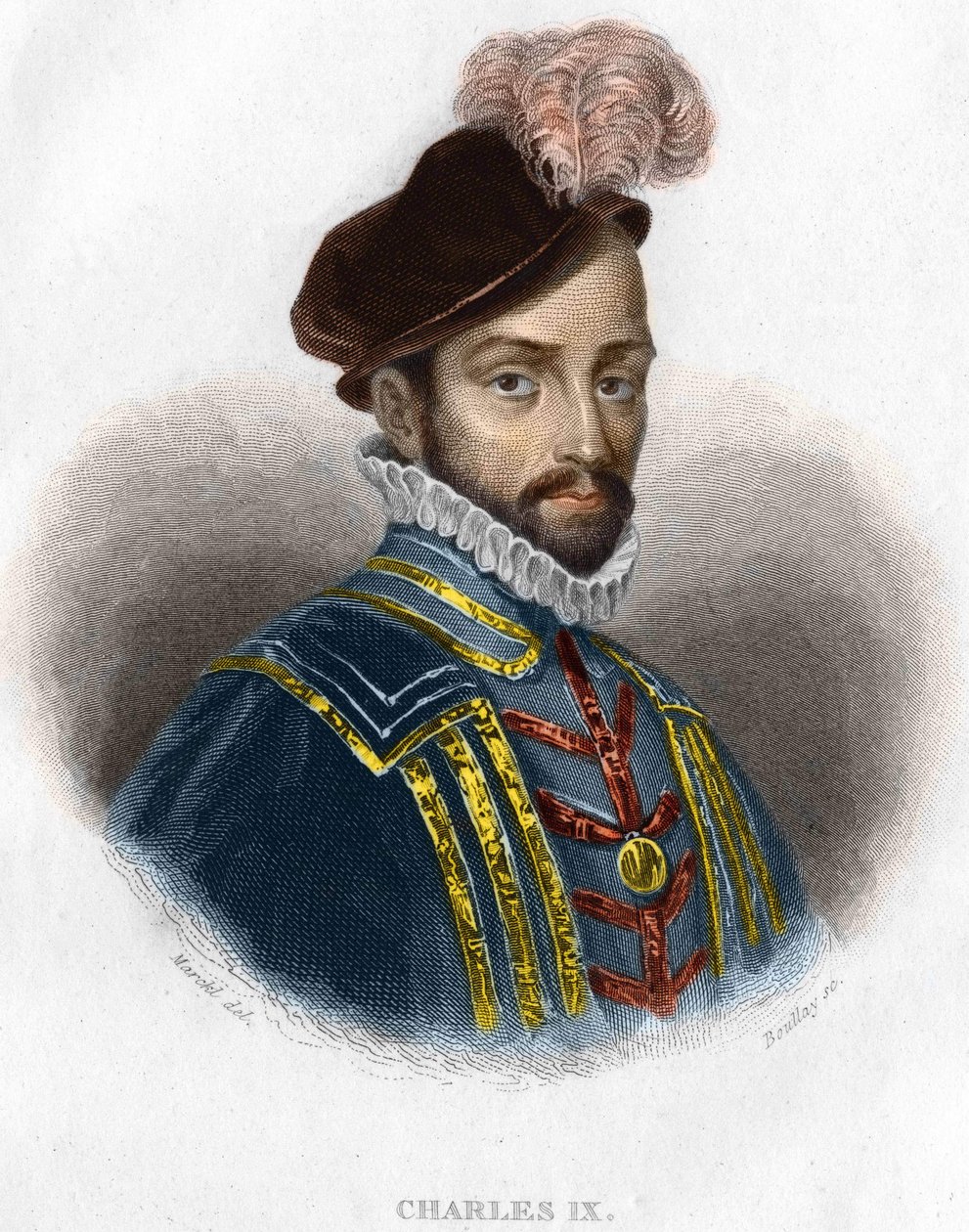 Porträtt av Karl IX (1550 - 1574), kung av Frankrike gravyr från 1800-talet av Unknown artist