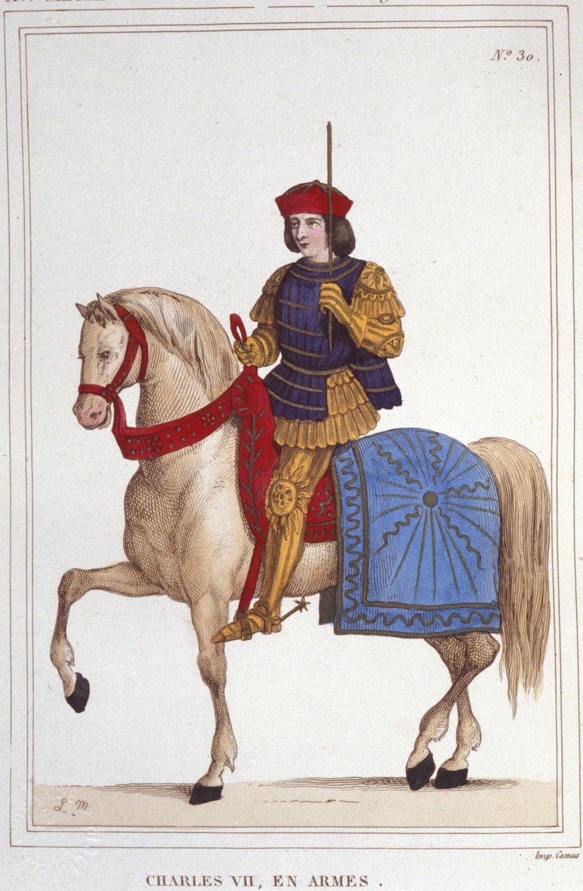 Porträtt av Karl VII (1403 - 1461), kung av Frankrike, gravyr från 1830 av Unknown artist