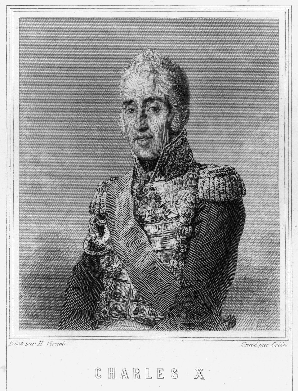Porträtt av Karl X (1757 - 1836), kung av Frankrike - i "Histoire des Français"" av Lavallée, gravyr, sd. av Unknown artist