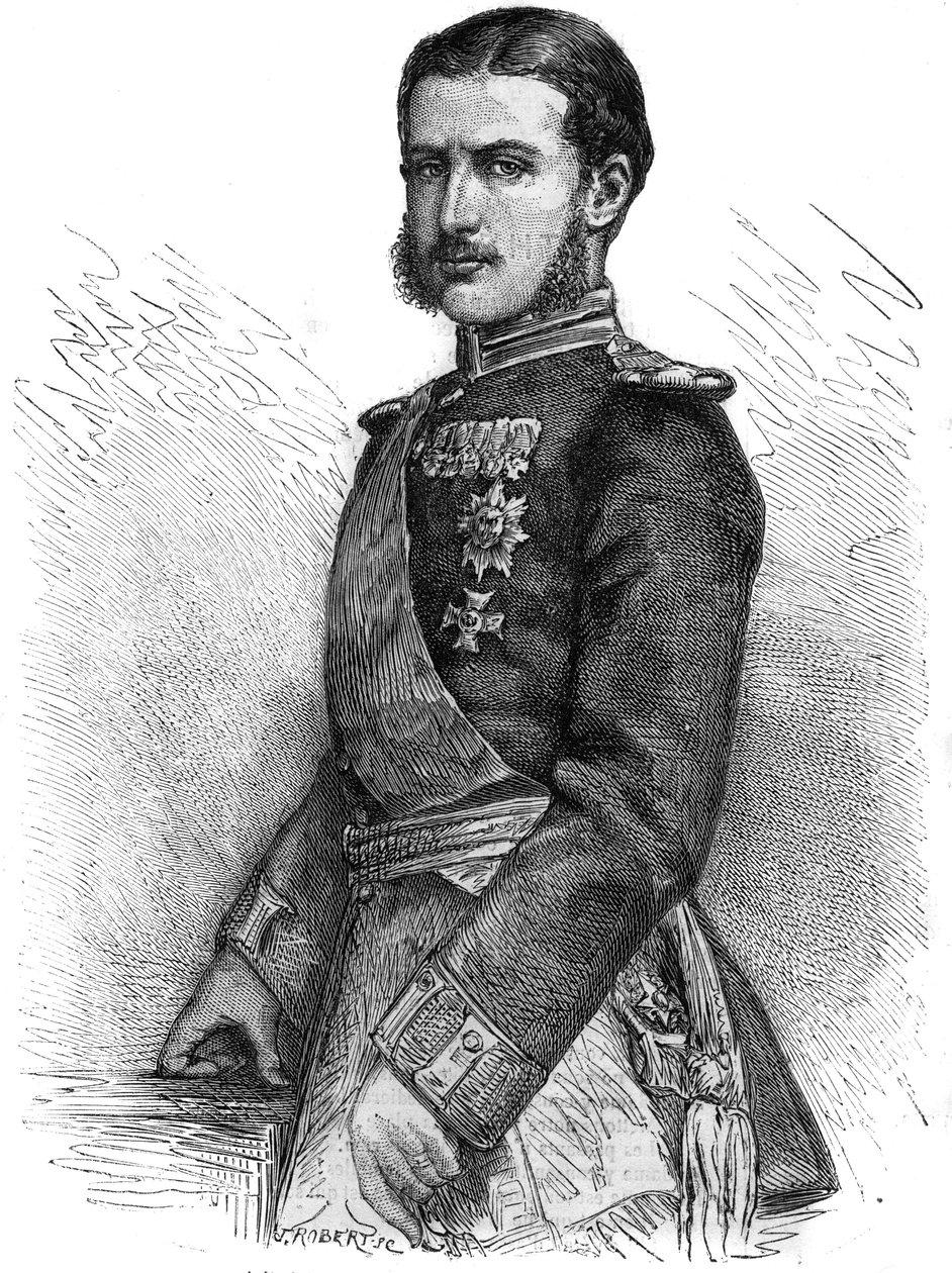 Porträtt av Charles de Hohenzollern (1839-1914), återerövrande prins av Rumänien, dåvarande kung Charles I (Carol I) - Gravyr i "" The Illustrous Journal"" av Unknown artist