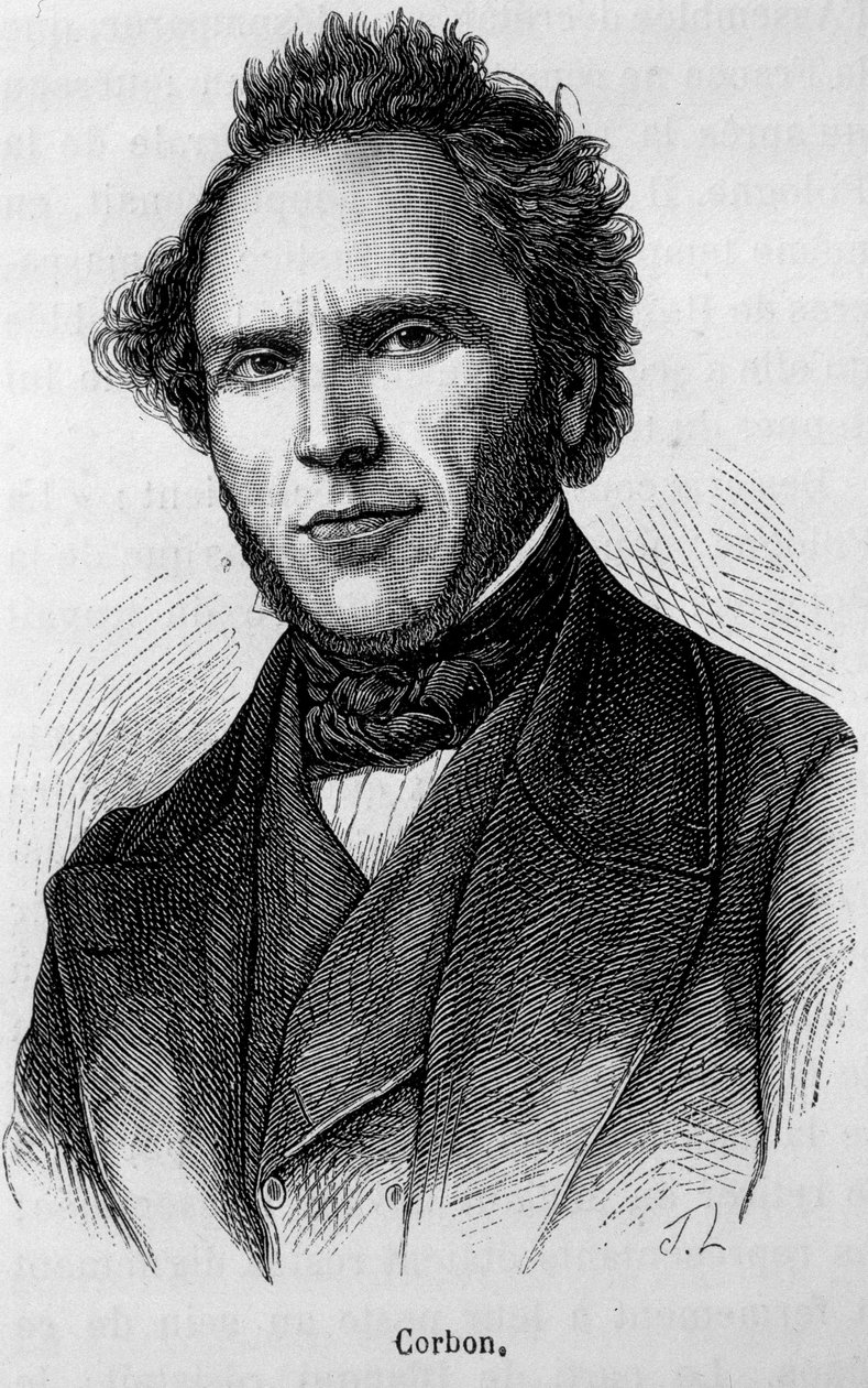 Porträtt av Claude Anthime Corbon (1808 - 1891). Gravyr från slutet av 1800-talet i "Histoire de France"" av H. Martin. av Unknown artist