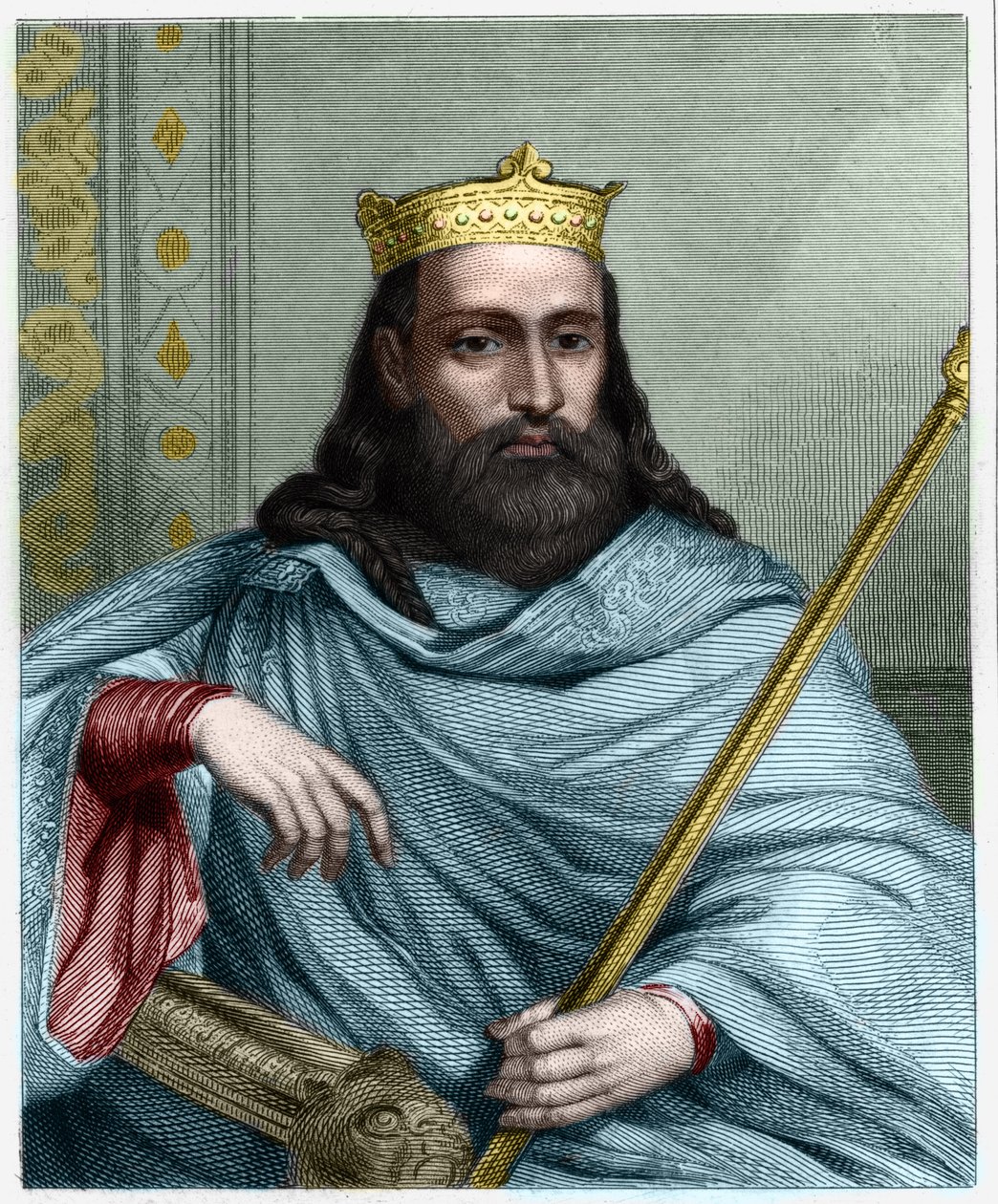 Porträtt av Clotaire (Clothaire) I (497 - 561), kung av Neustrien och kung av frankerna - i "Histoire des Francais"" av Lavallee, gravyr, sd. av Unknown artist