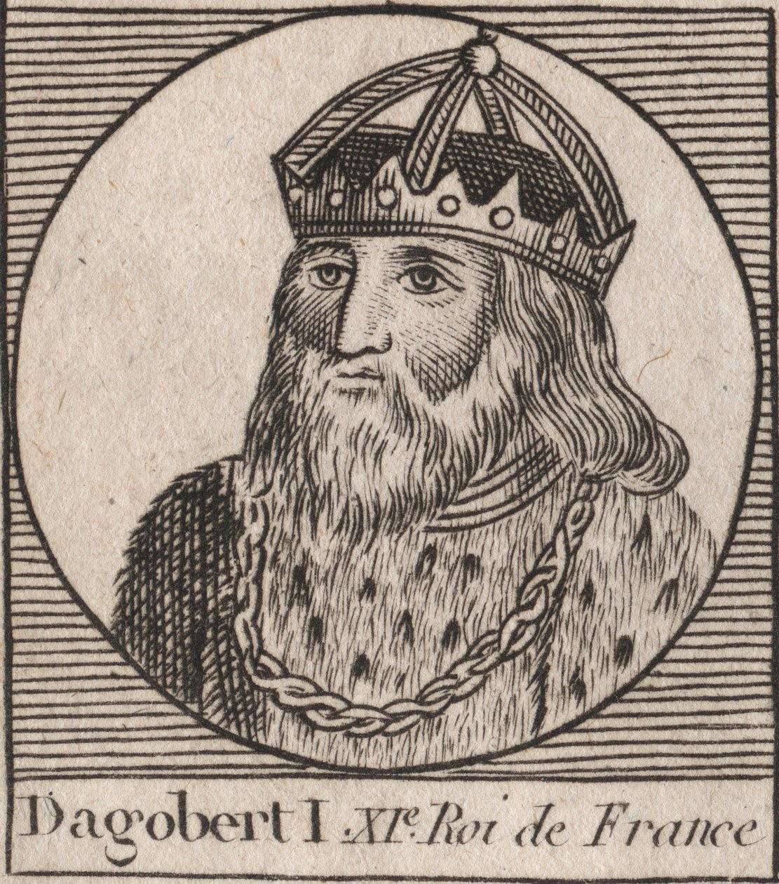 Porträtt av Dagobert, frankernas kung från 628 till 638 - Dagobert (605-39) Frankernas kung - gravyr från "Instruction sur l