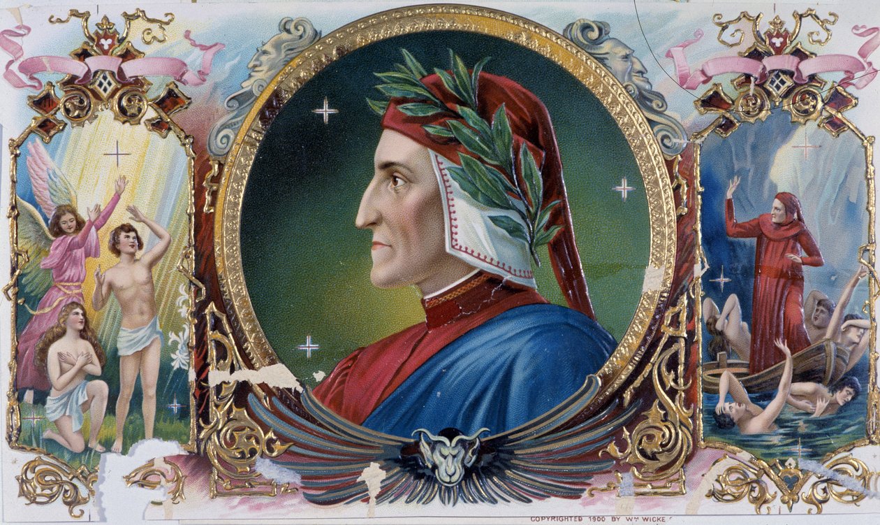 Porträtt av Dante - Cigarrlådaetikett, sent 1800-tal av Unknown artist