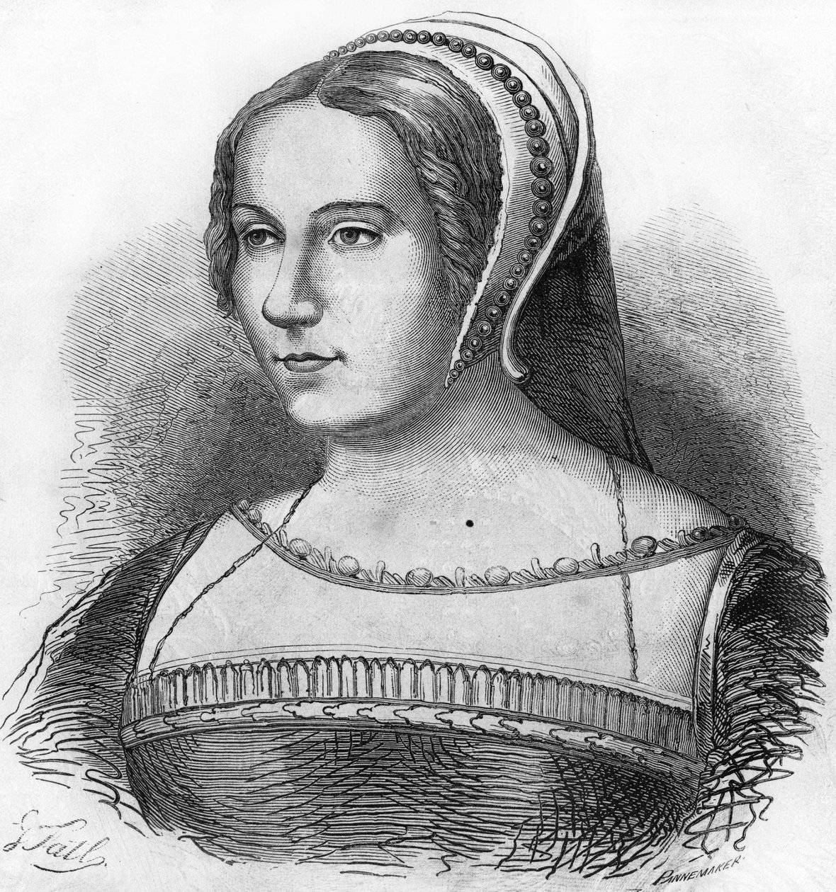 Porträtt av Diane de Poitiers (1499-1566), favorit av Henrik II, gravyr från 1800-talet. av Unknown artist