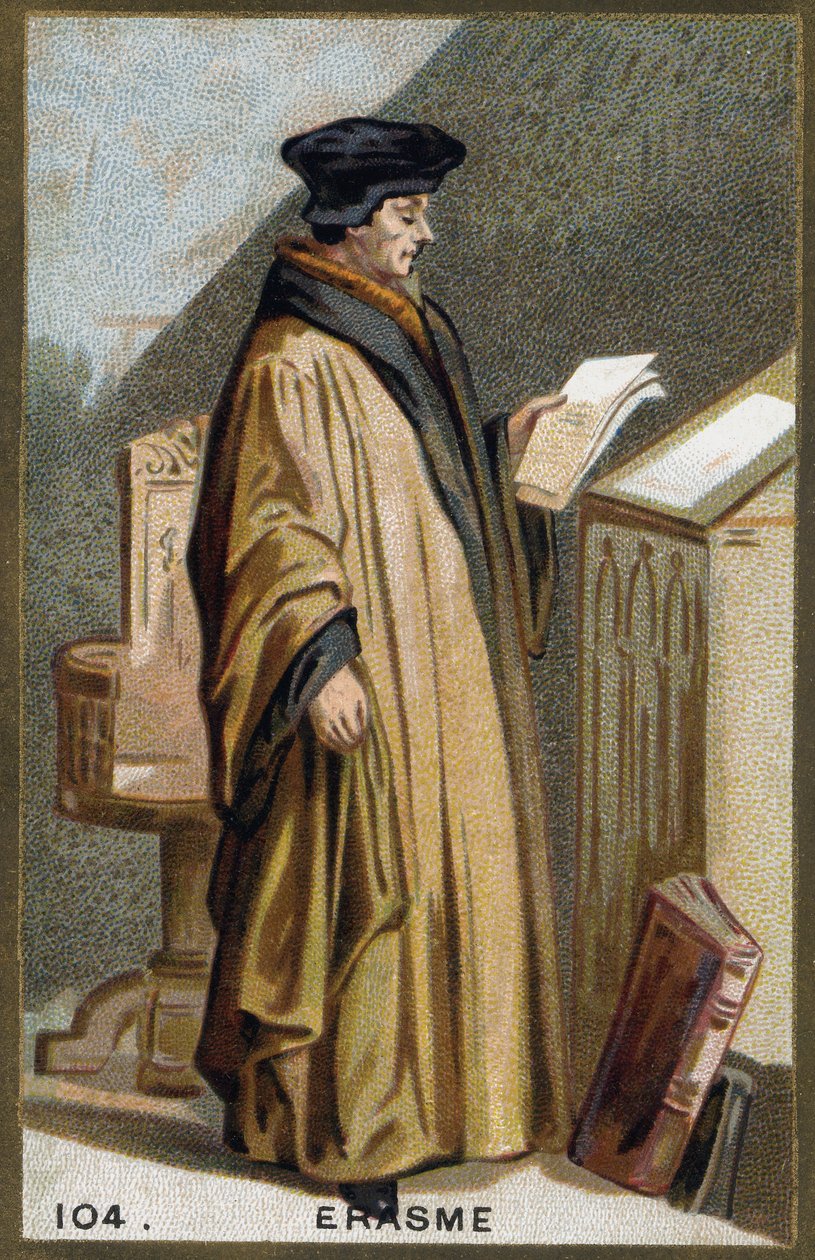 Porträtt av Didier Erasme (1469-1536), holländsk humanist. 1800-talets kromolitografi. av Unknown artist