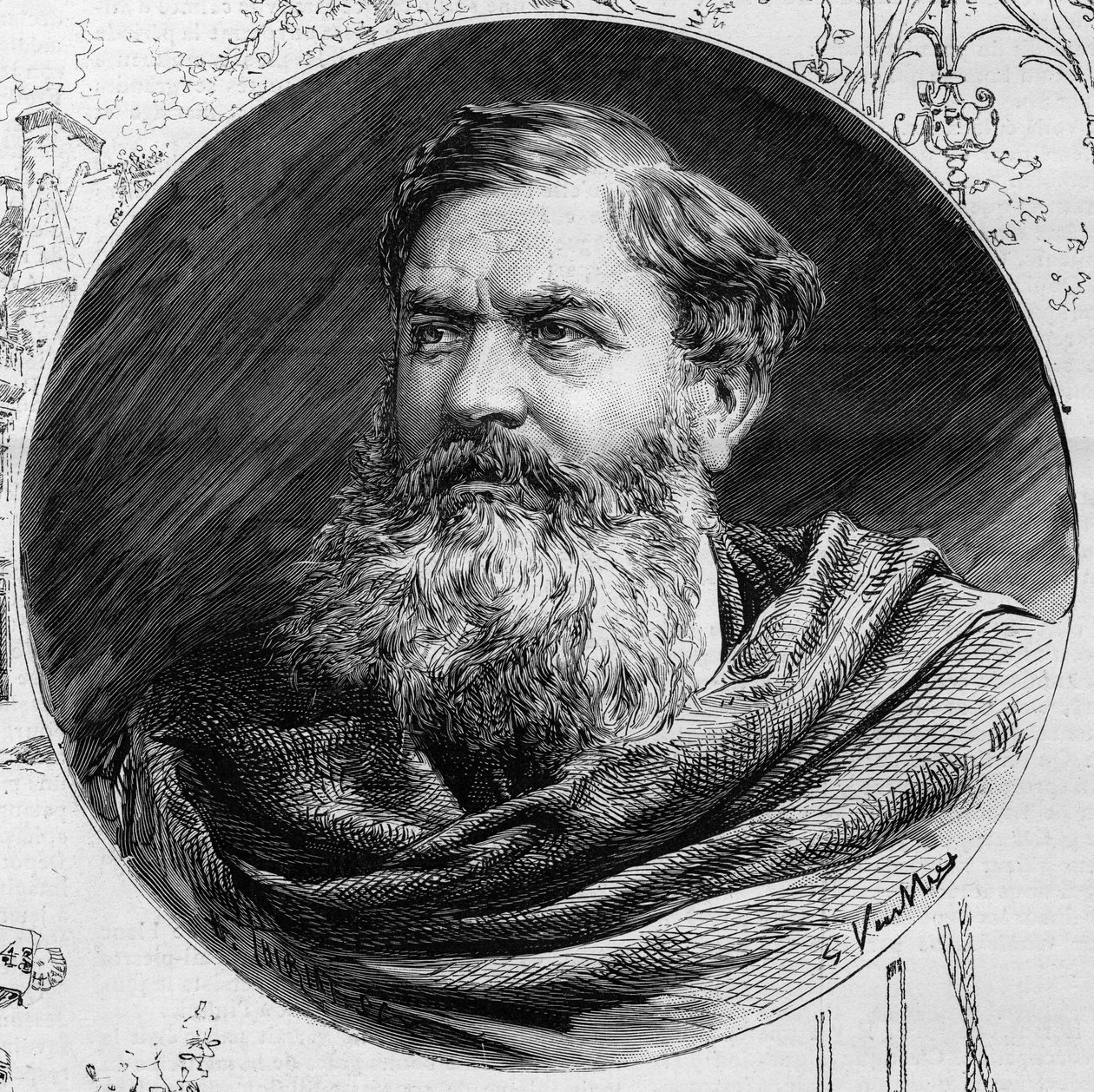 Porträtt av Edmond du Sommerard (1817-1885), chef för Musee de Cluny, i ""The Illustrous World"" 1885. av Unknown artist