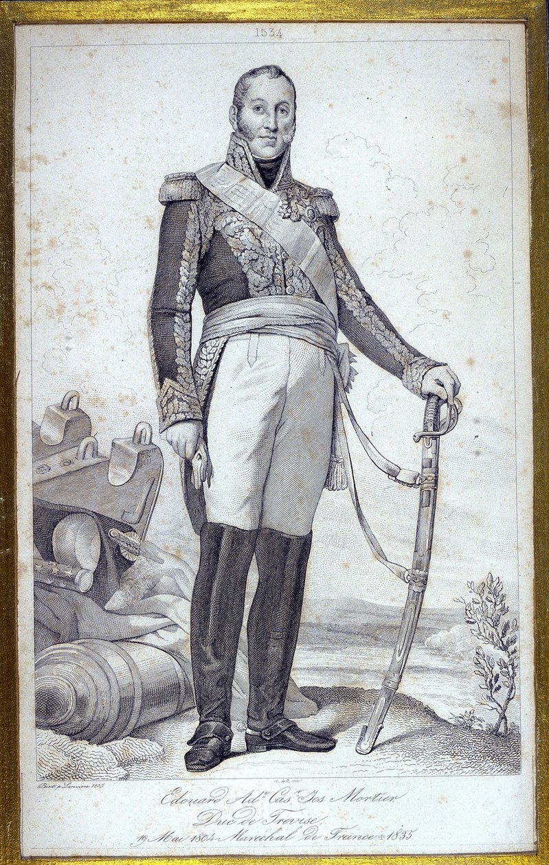 Porträtt av Edouard Adolphe Casimir Joseph Mortier, hertig av Trevise (1768-1835), marechal av Frankrike. Gravyr av 1800-talet. av Unknown artist