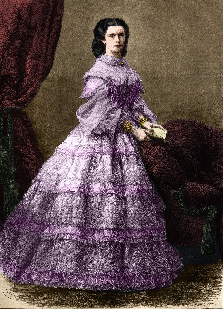 Porträtt av Elisabeth de Wittelsbach (1837-1898) (sissi), impress av Österrike (1854-1898) och drottning av Ungern (1867-1898), Nee hertiginna i Baviere. (KEJSERINNA ELISABETH AV ÖSTERRIKE). Gravyr av 1864. Privat samling. av Unknown artist