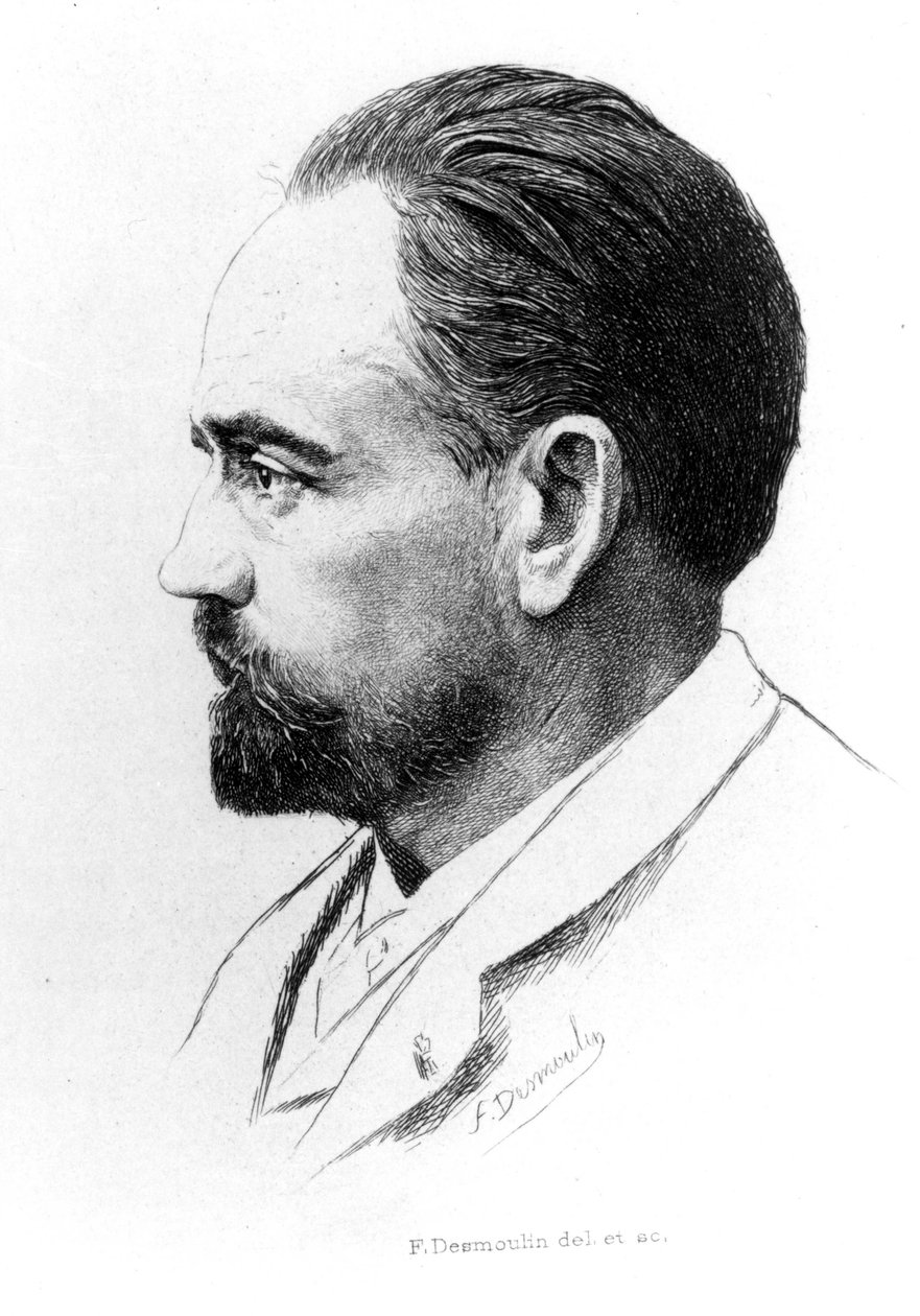 Porträtt av Emile Zola av F. Desmoulin. av Unknown artist