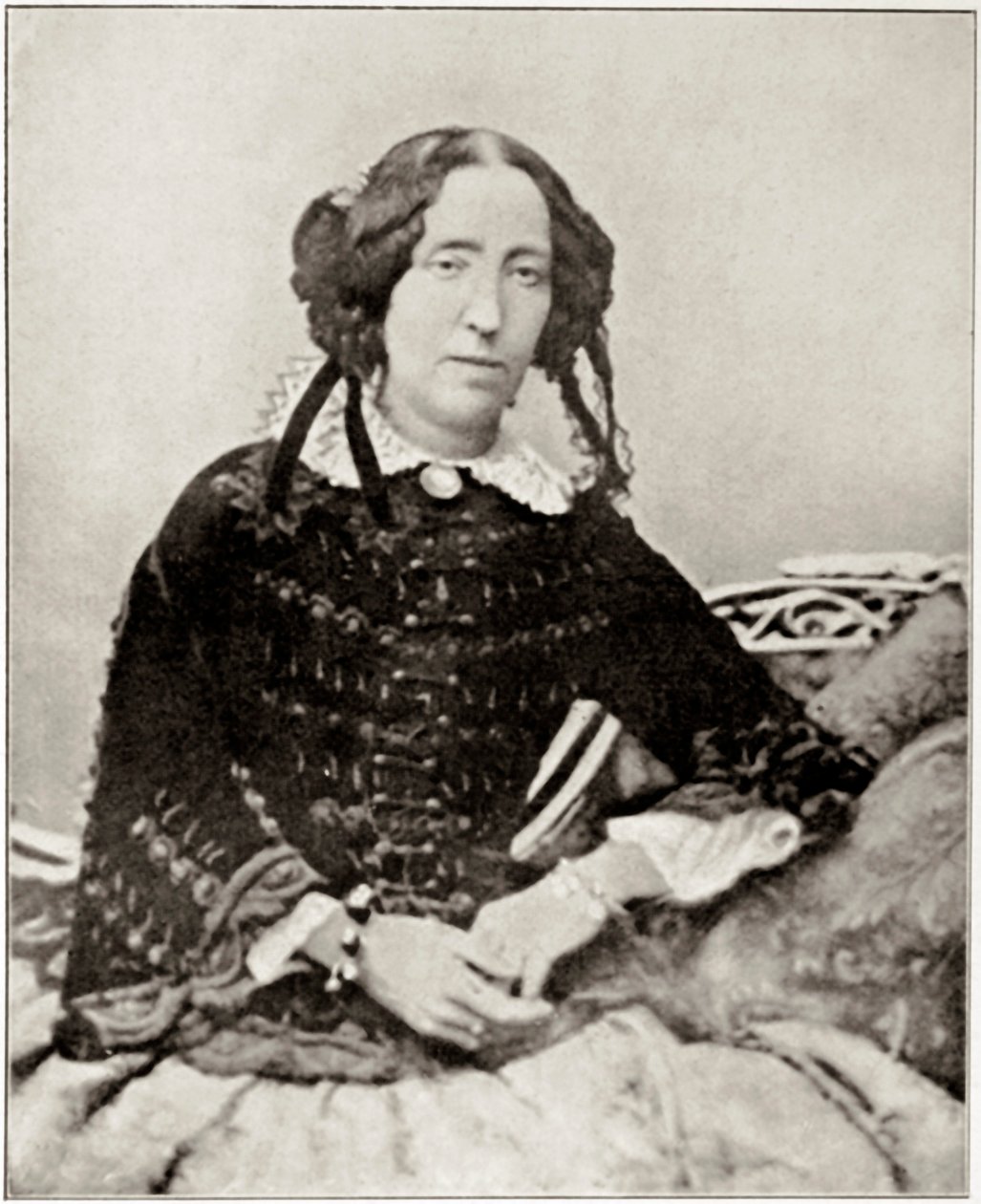 Porträtt av Emma Roberts, förlovad några månader av den italienske patrioten Giuseppe Garibaldi (1807-1882). Från ett fotografi. Privat samling av Unknown artist