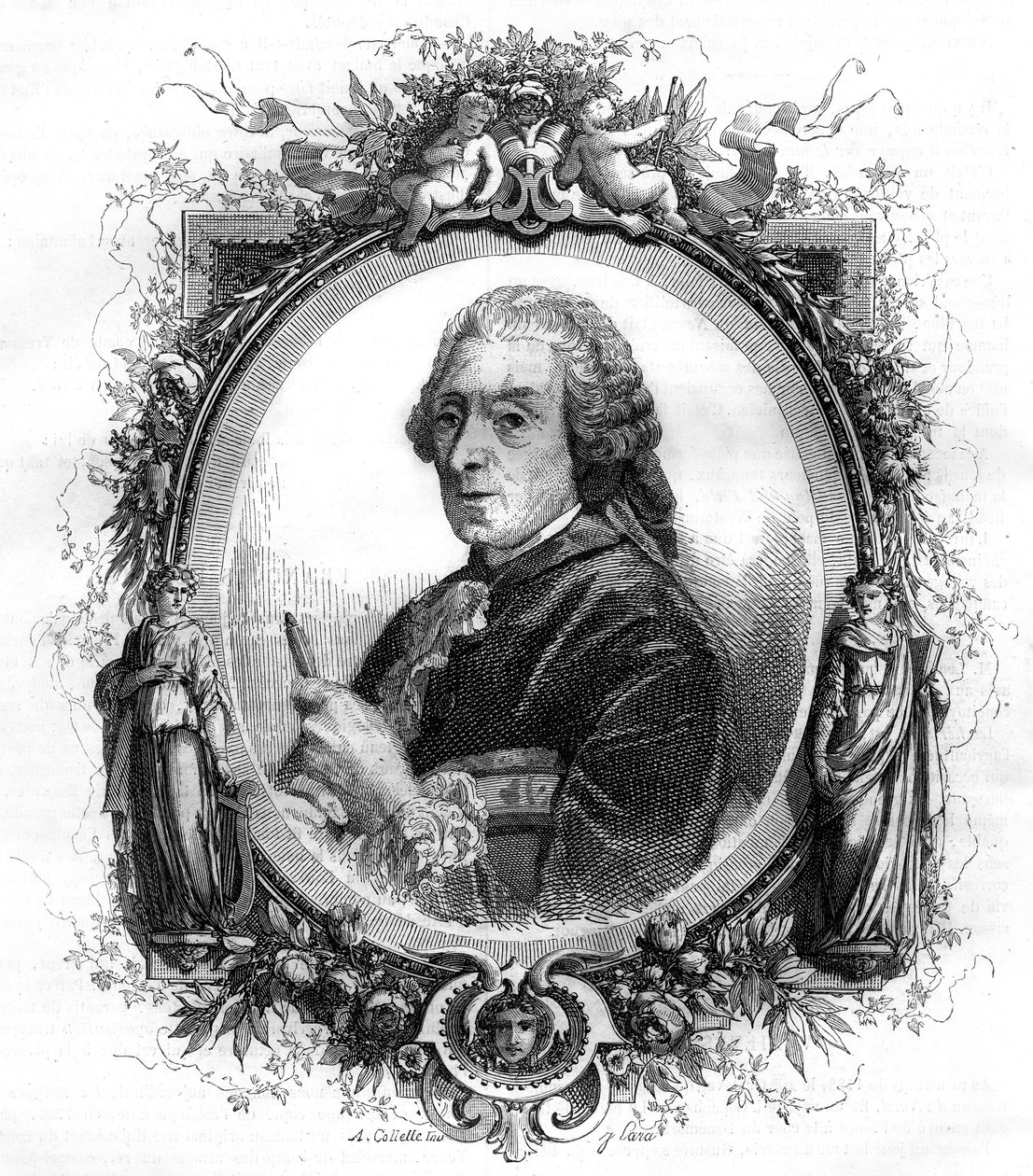 Porträtt av den engelske målaren Francois Boucher (1703-1770) gravyr 1858 av Unknown artist