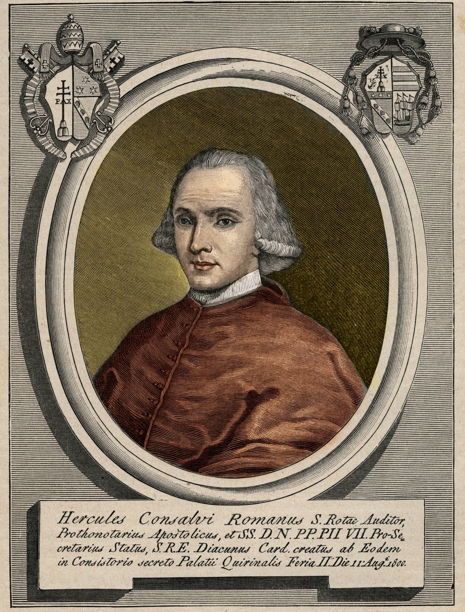 Porträtt av Ercole (Hercules) Consalvi (1757-1824), kardinal statssekreterare för Pius VII. Gravyr av 1800-talet. av Unknown artist