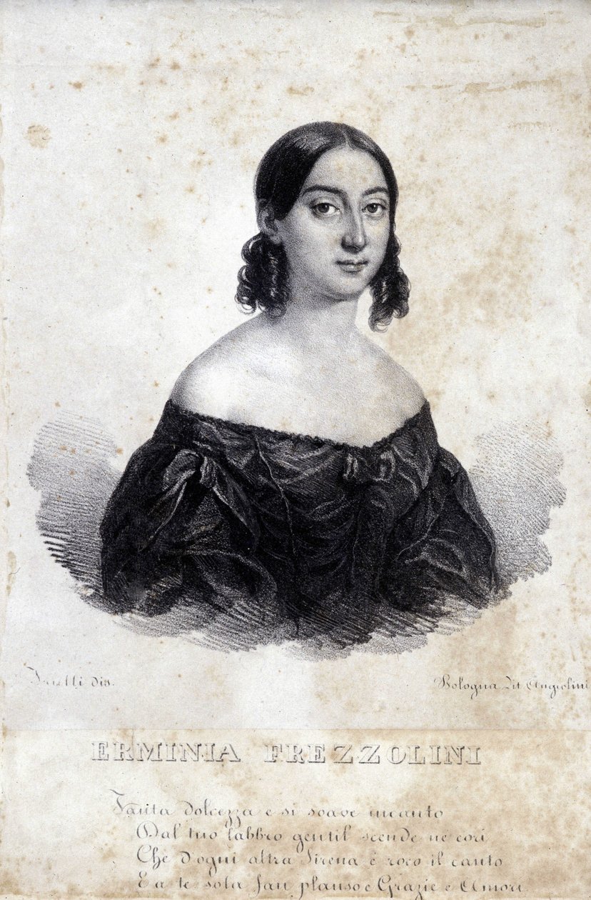 Porträtt av Erminia Frezzolini. Italiensk sopran (1818-1884). av Unknown artist