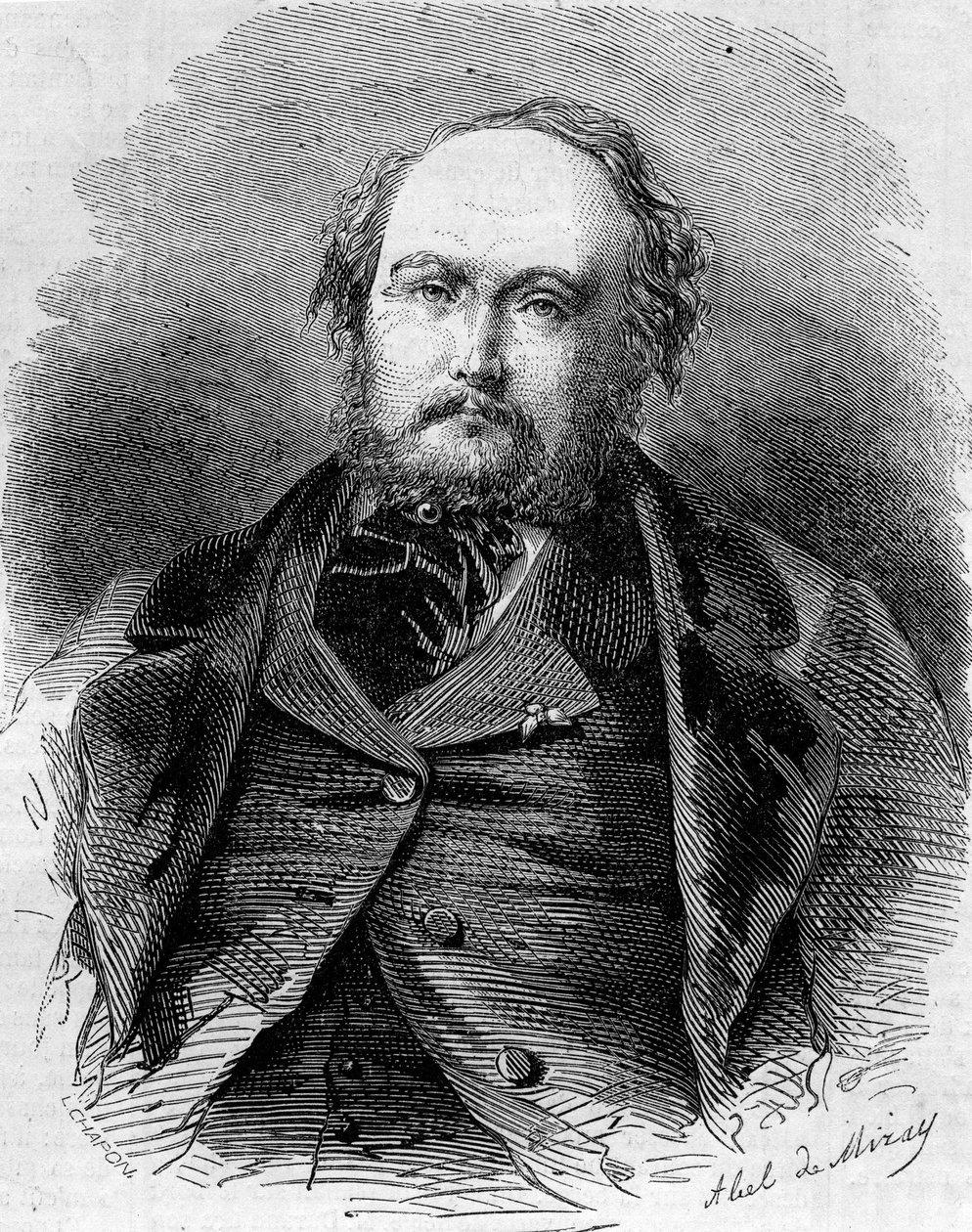 Porträtt av Eugene Guinot (1812-1861), fransk journalist, romanförfattare och dramatiker. Även känd som Pierre Durand och Paul Vermond. Gravyr i "" Le Monde Illustré"" n¡202 av 23 februari 1861. av Unknown artist